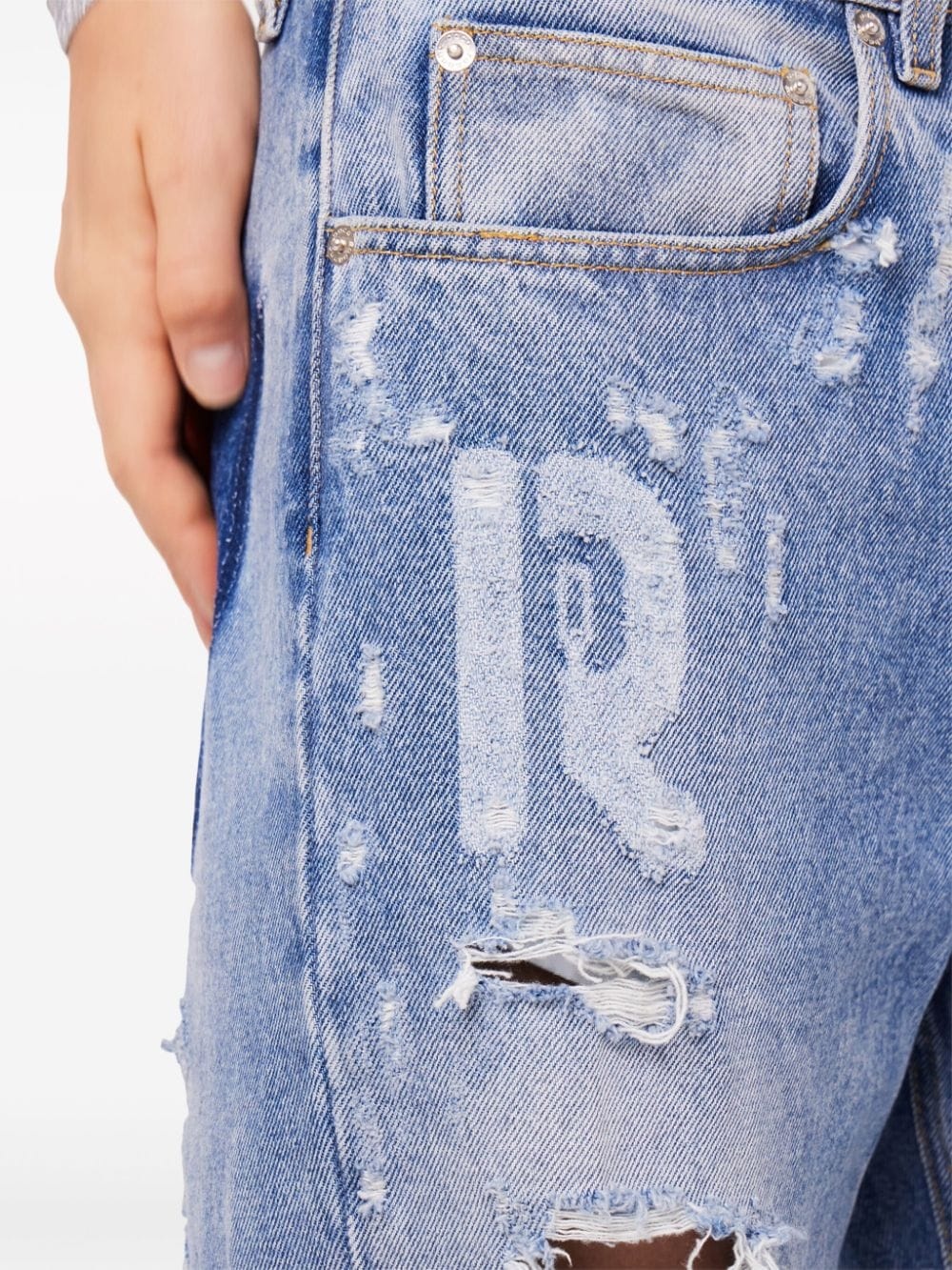ripped-detailing cotton wide-leg jeans - 5