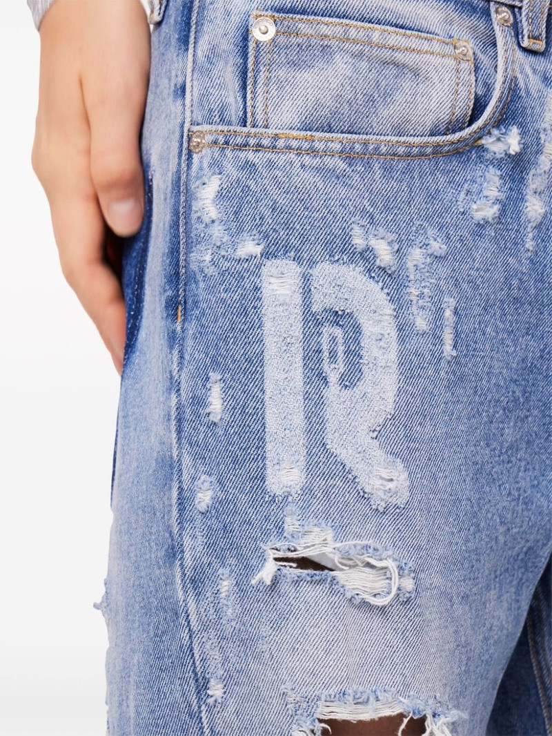 ripped-detailing cotton wide-leg jeans 5