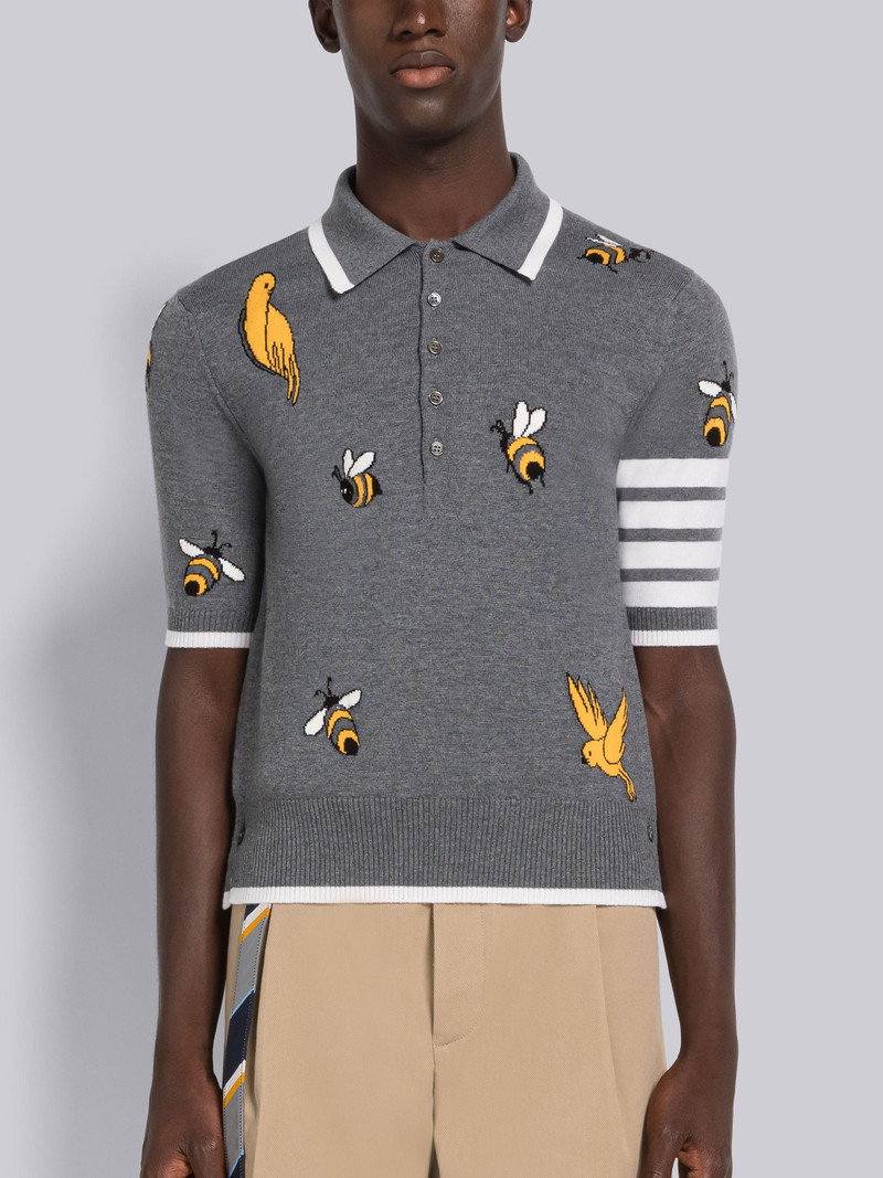 COTTON MERINO BIRDS AND BEES HALF DROP 4-BAR POLO 1
