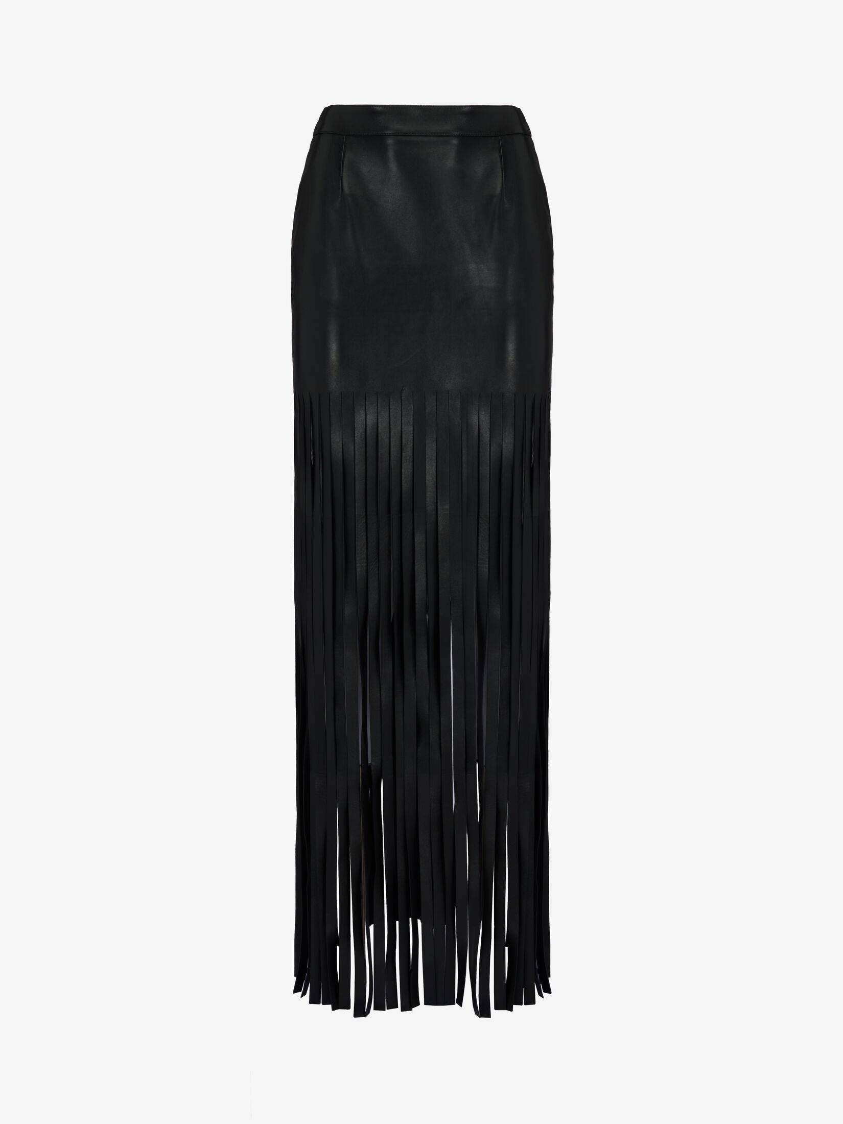 Women's Fringed Leather Skirt in Black - 1