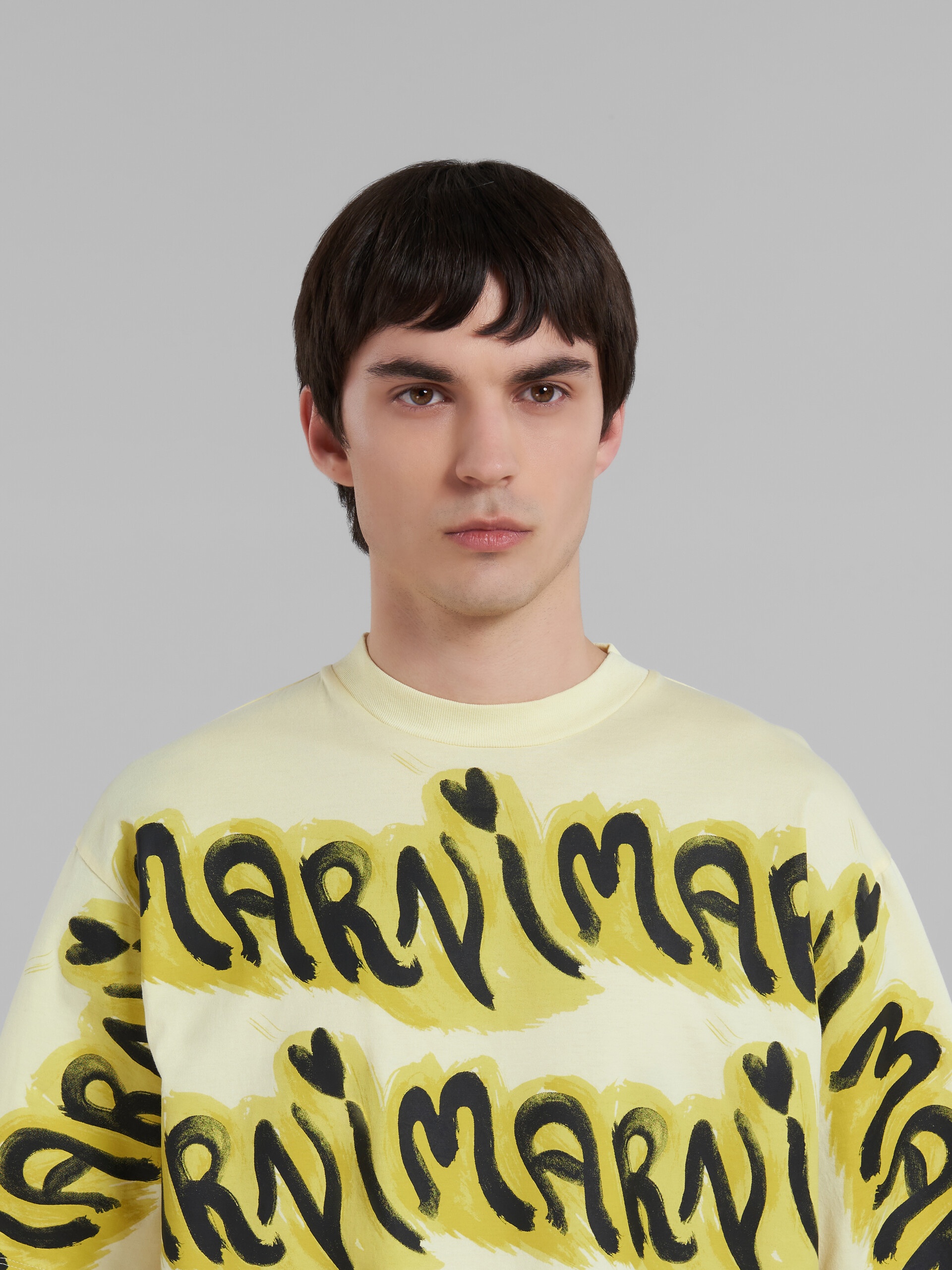 YELLOW BIO COTTON T-SHIRT WITH LOGO STRIPES - 4