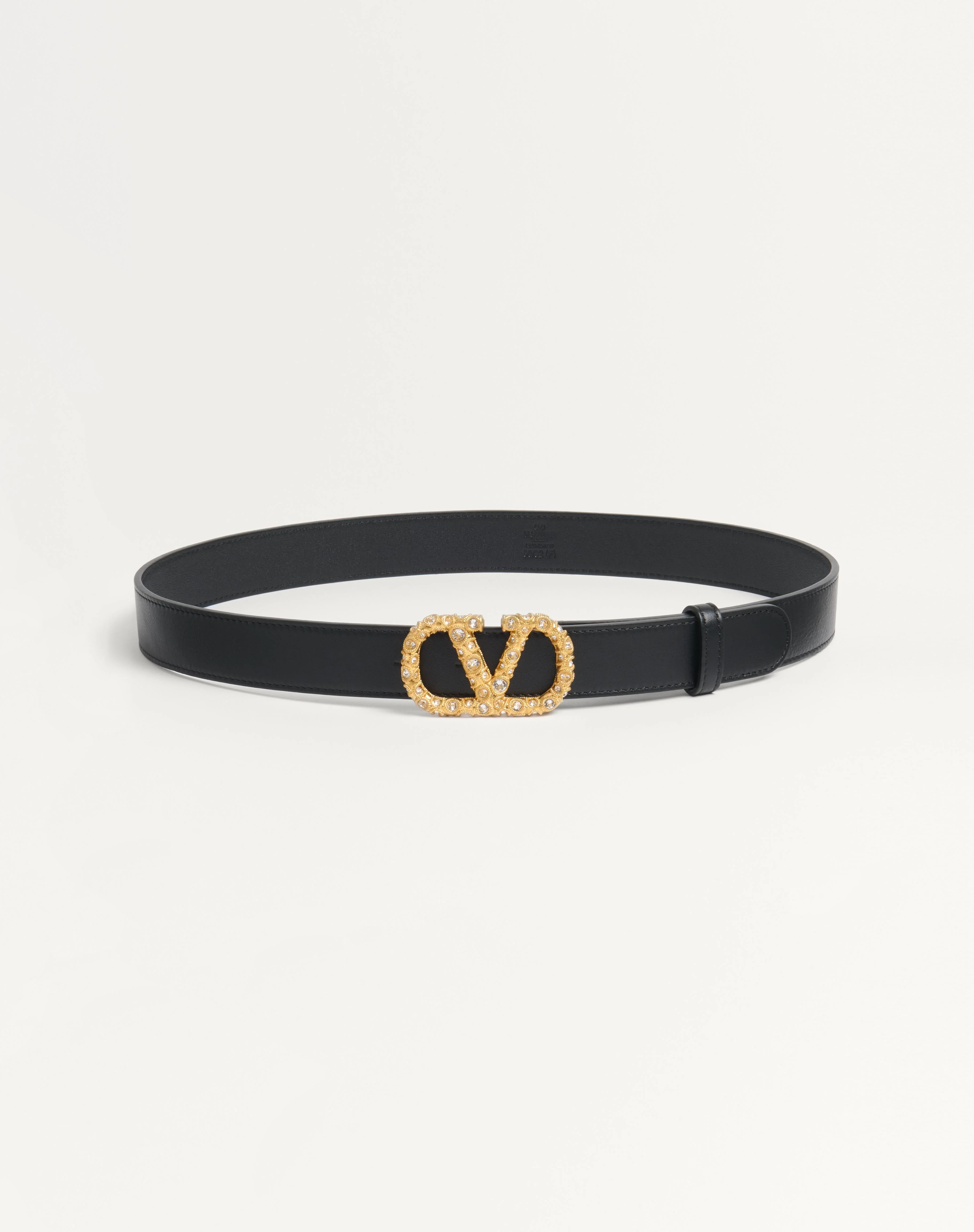 VLOGO SIGNATURE BELT IN SHINY CALFSKIN WITH CRYSTALS 30 MM - 1