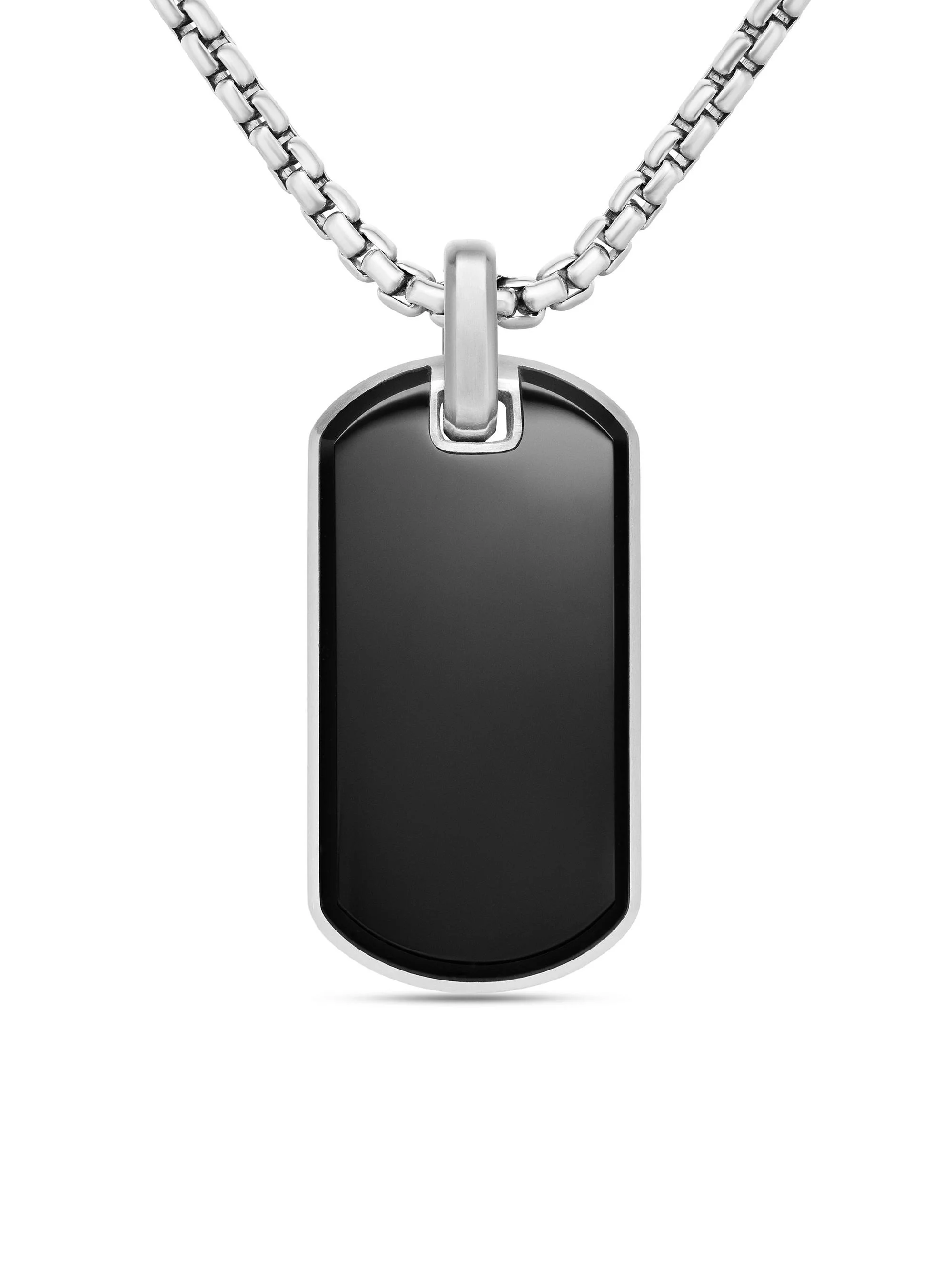 Men's Chevron Tag in Sterling Silver - Black Onyx - 1