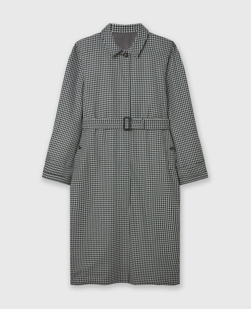 Oversized Check Belted Trench Coat - 1