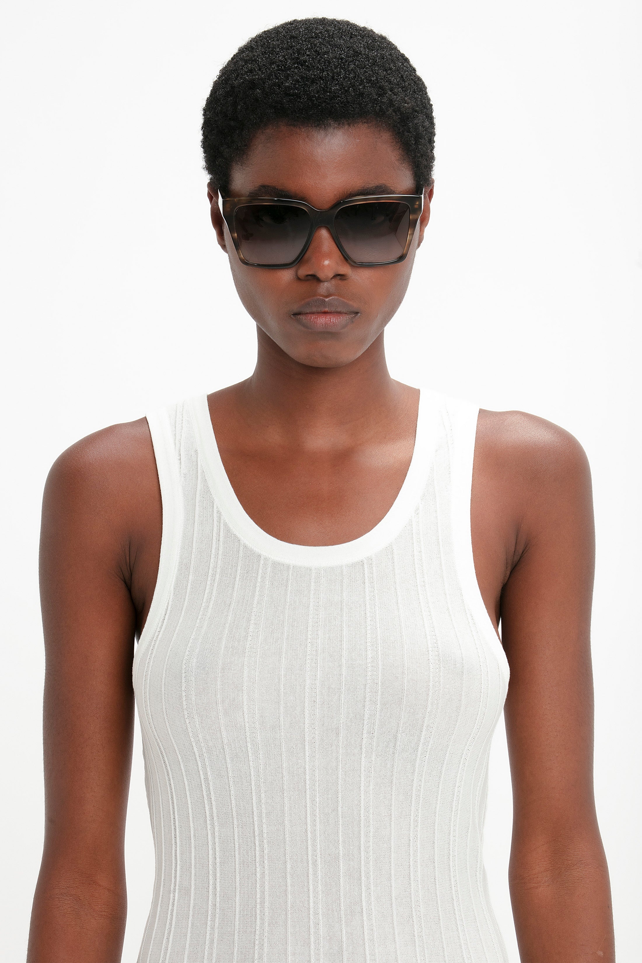 Soft Square Frame Sunglasses In Striped Khaki Havana - 3