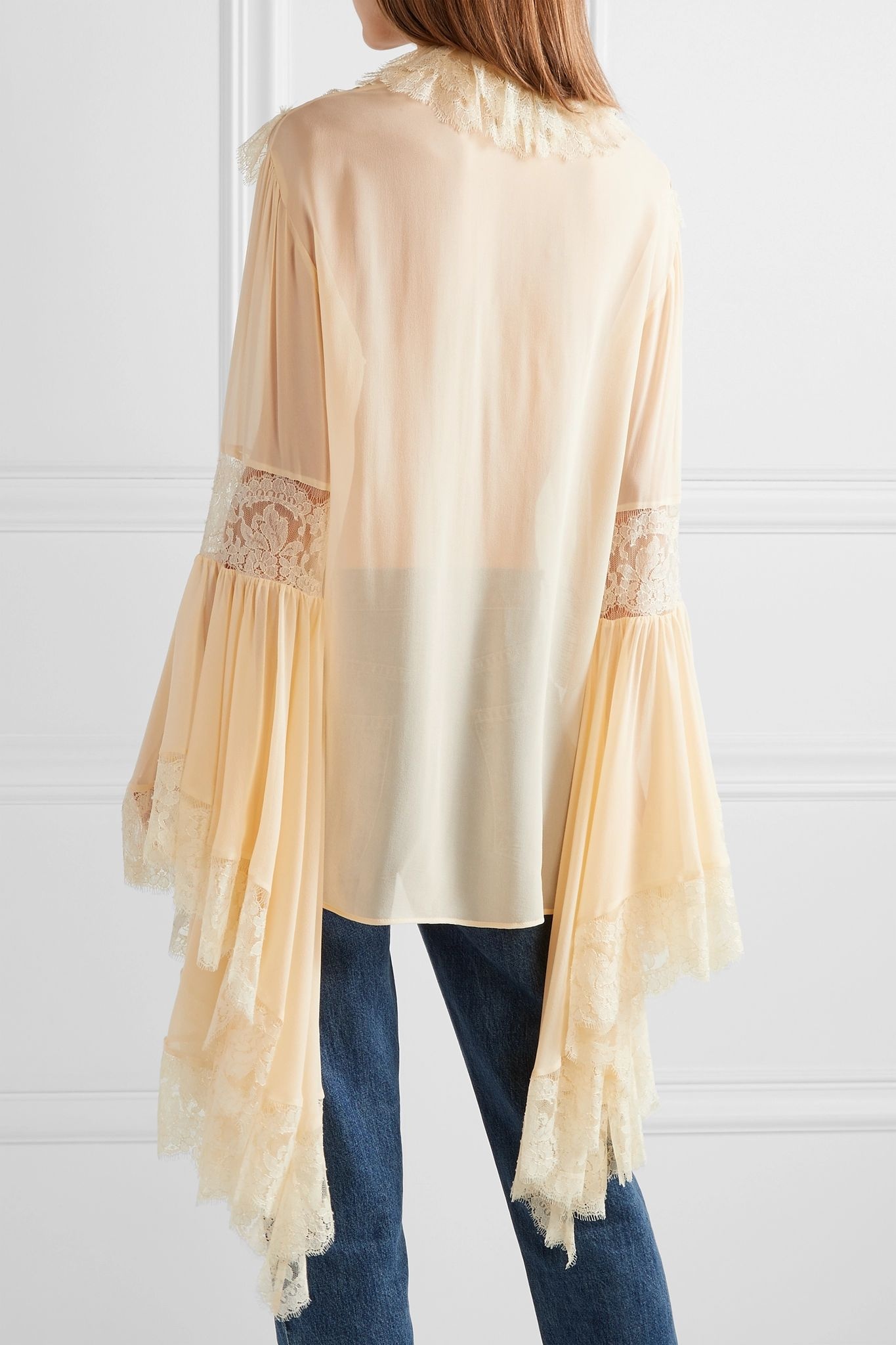 Oversized lace-trimmed silk-chiffon blouse - 4