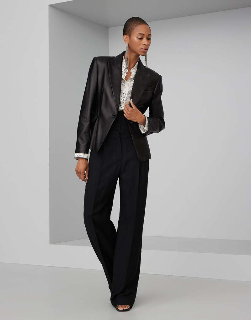 Silk ginkgo print pongée shirt with shiny cuff details 5