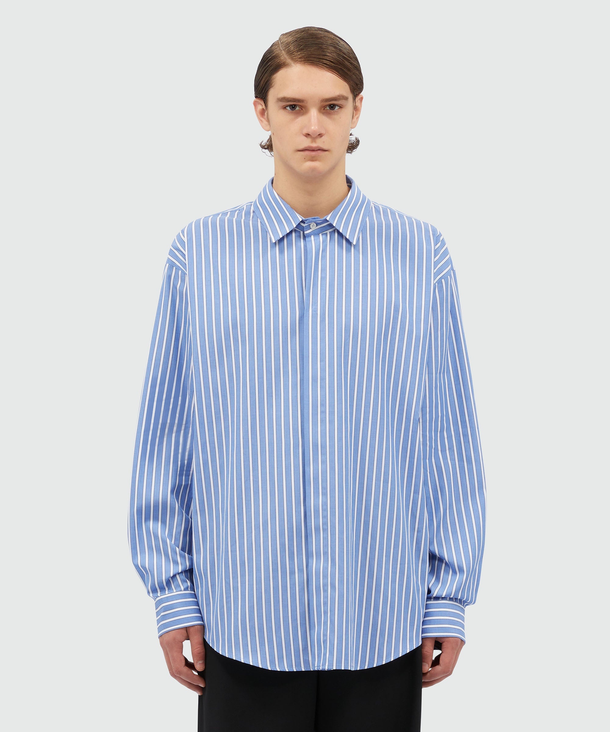 Striped light blue poplin shirt - 2