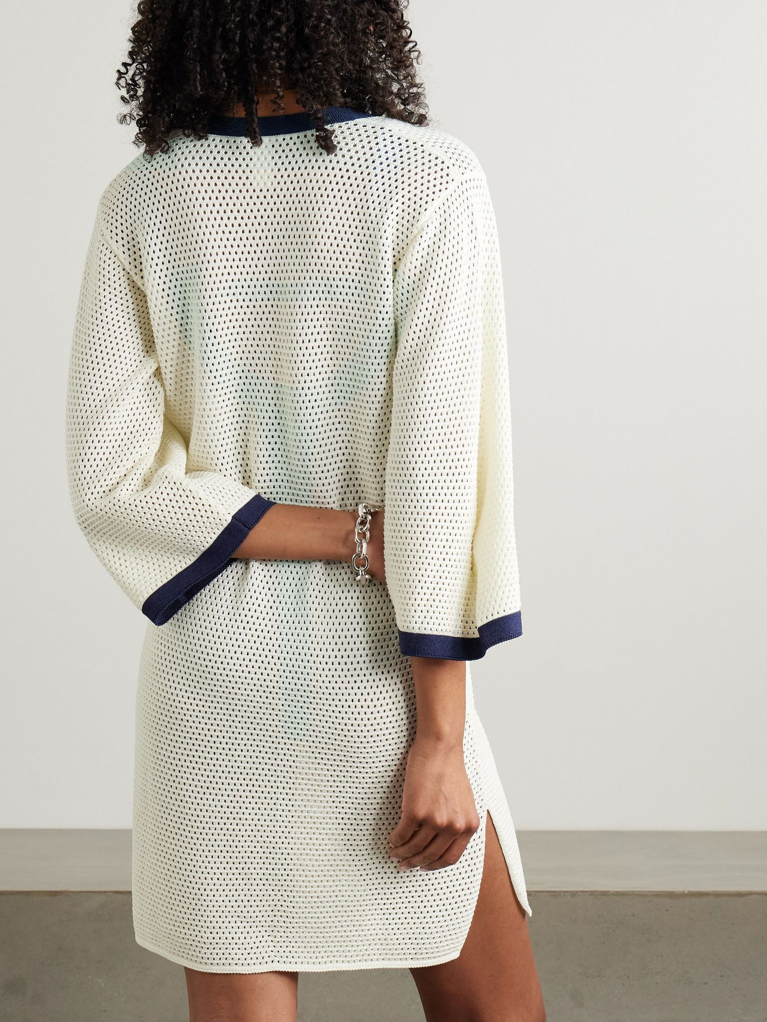 Albatros open-knit cotton-blend mini dress Ecru - 3