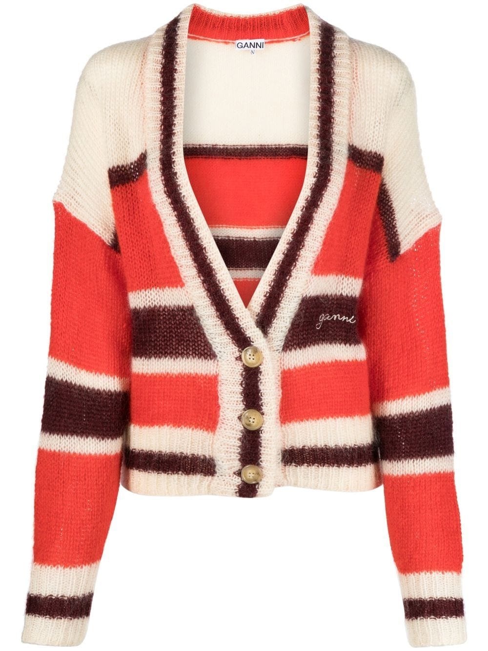 striped V-neck cardigan - 1