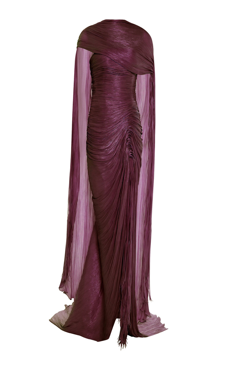 Gathered Capelet Detailed Gown burgundy 1