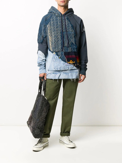 Greg Lauren long sleeve knitted denim hoodie outlook