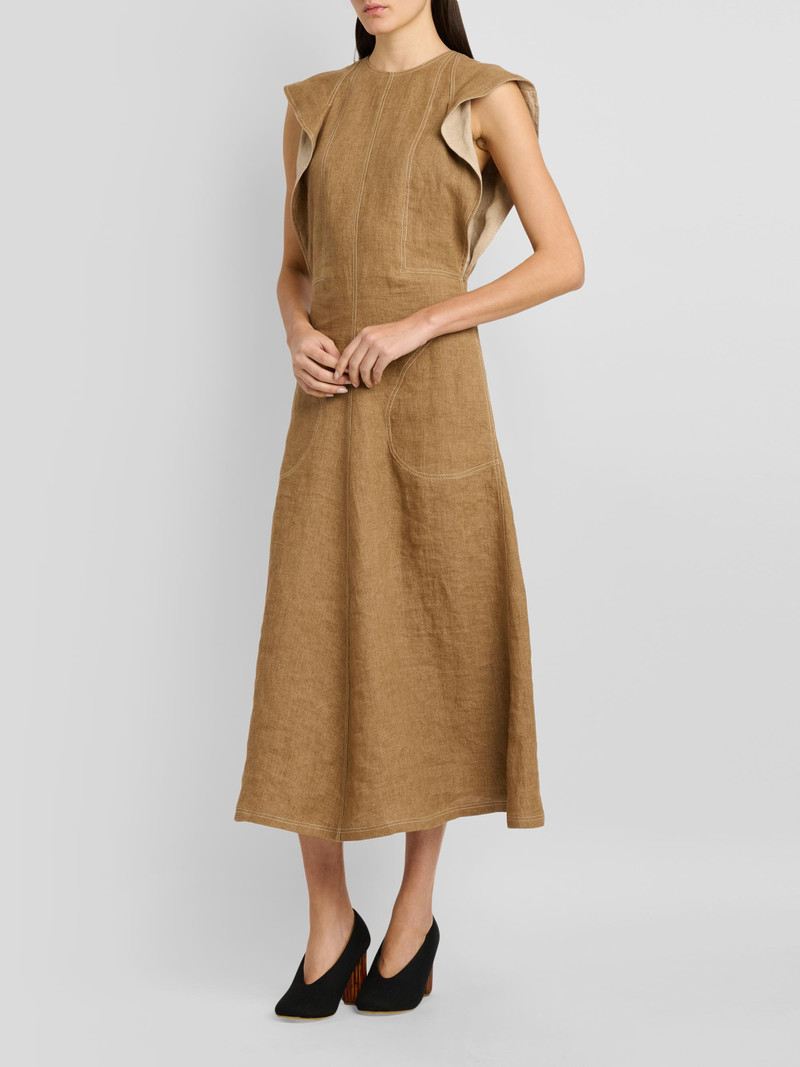 Women's Straw Linen Midi Dress - Multi Brown 4