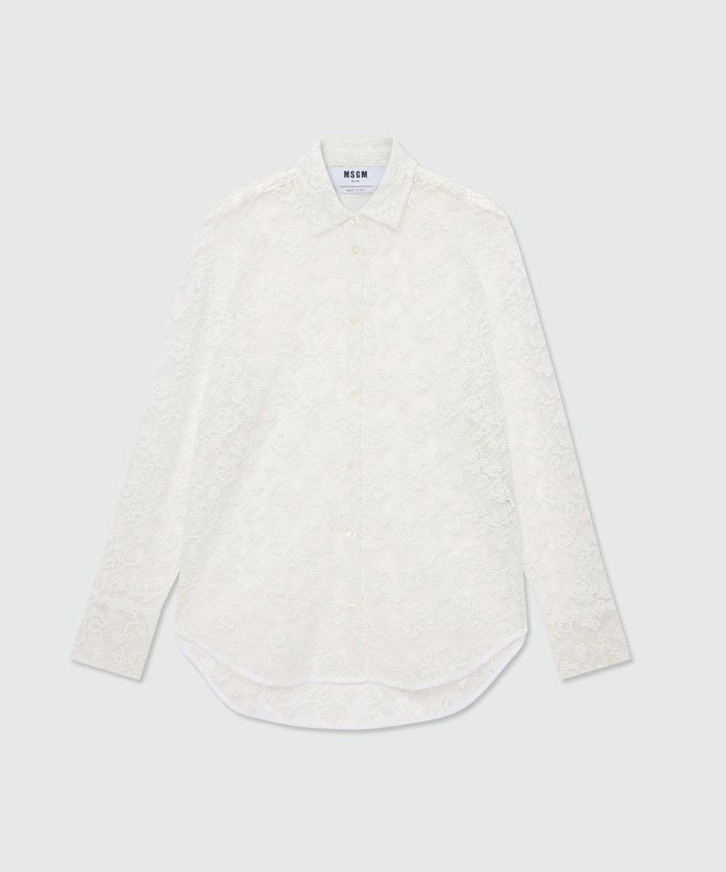 Off-white tulle shirt with embroidered roses 1