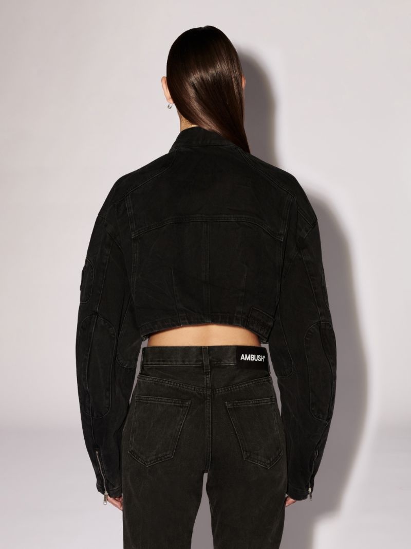 CROPPED DENIM BIKER JACKET - 4