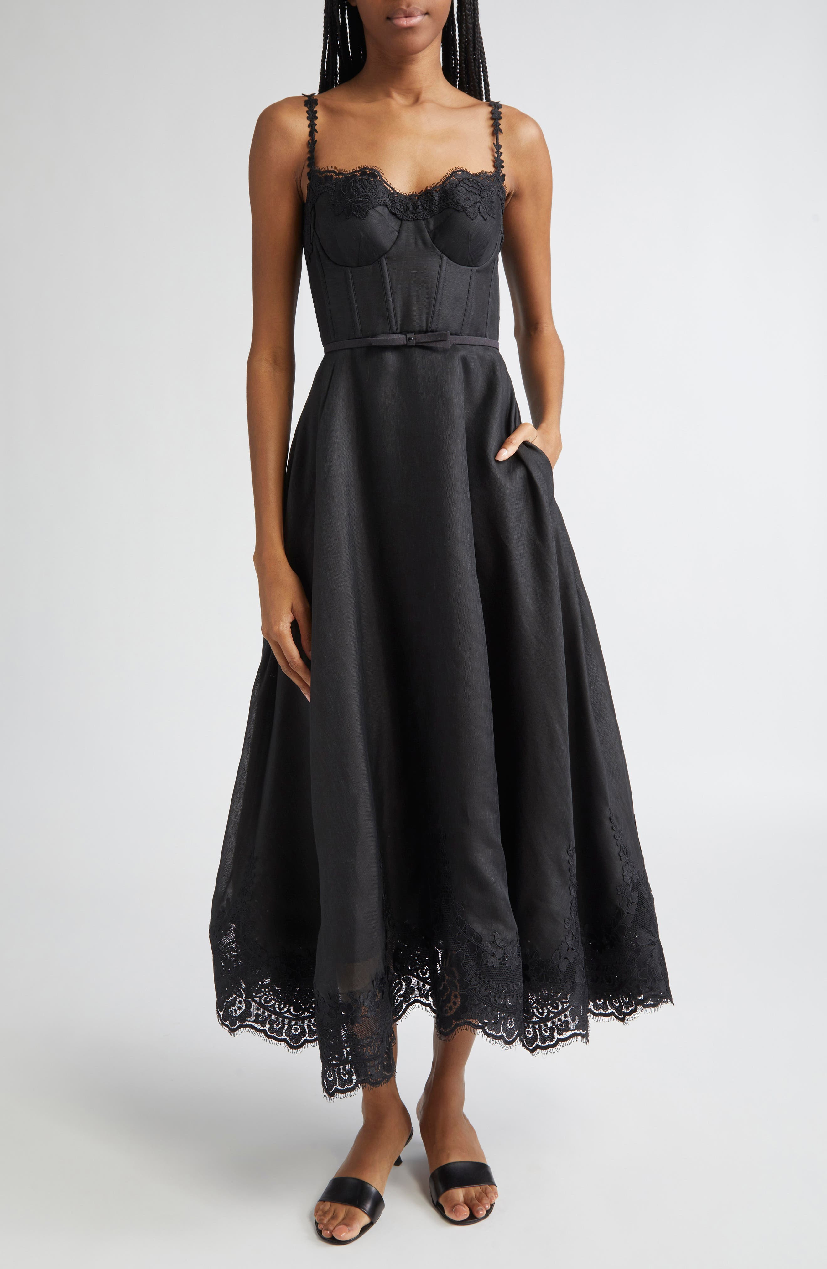 Zimmermann Hypnotic Lace Trim Corset Dress in Black at Nordstrom - 1