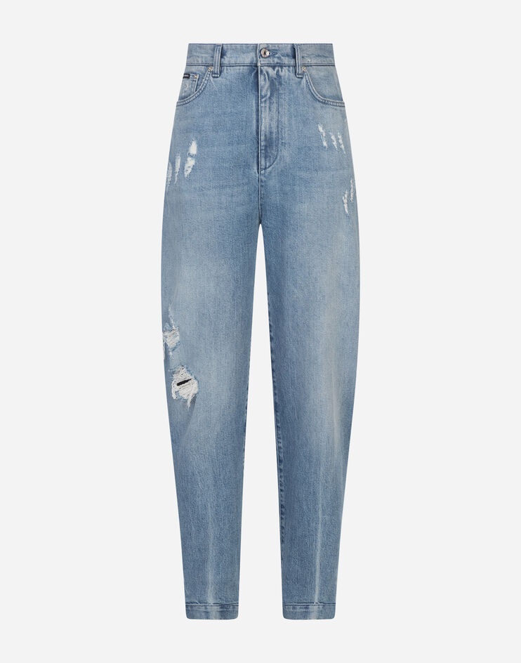 Boyfriend jeans in light blue denim with rips - 3