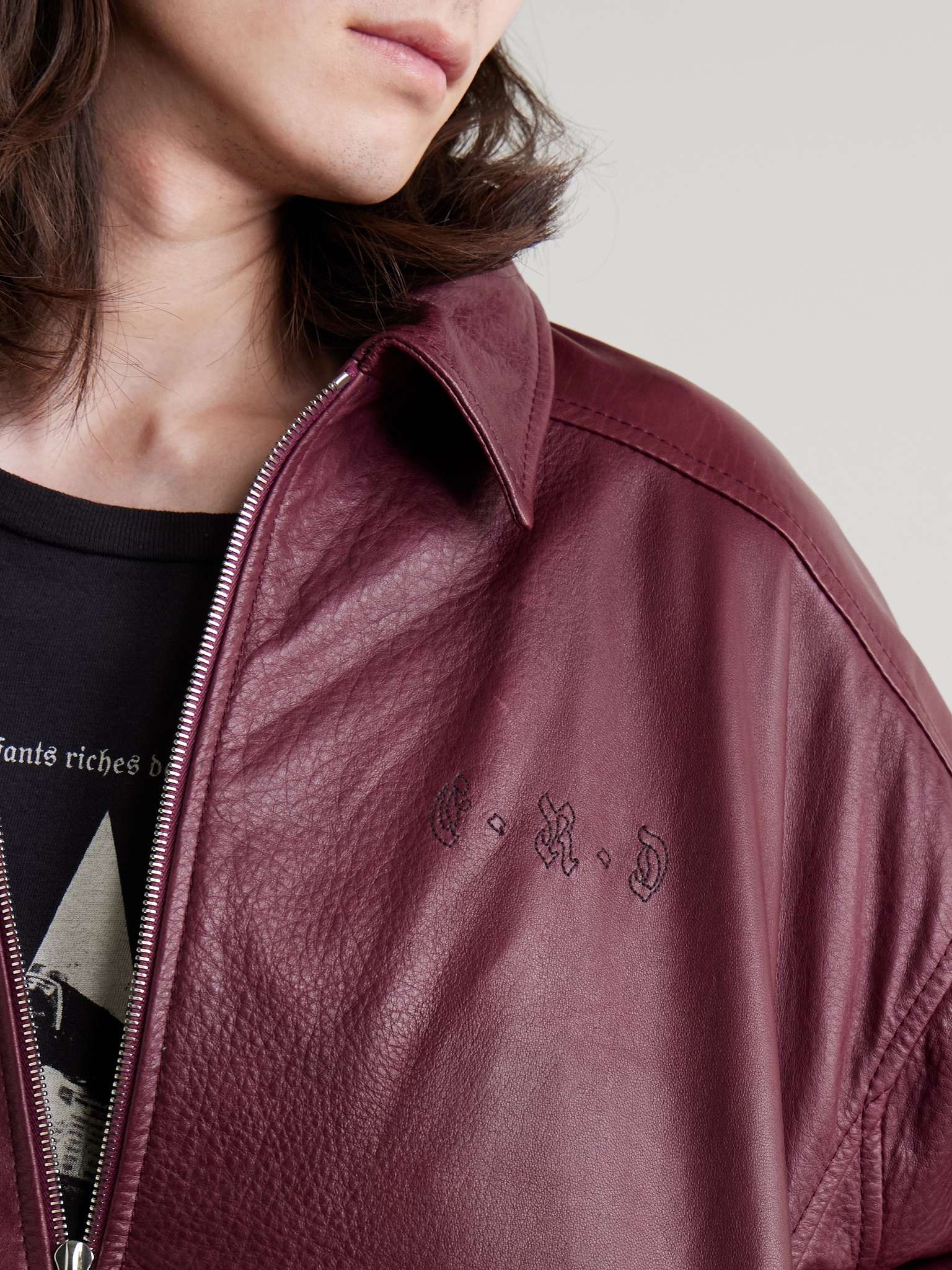 Logo-Embroidered Full-Grain Leather Jacket - 7