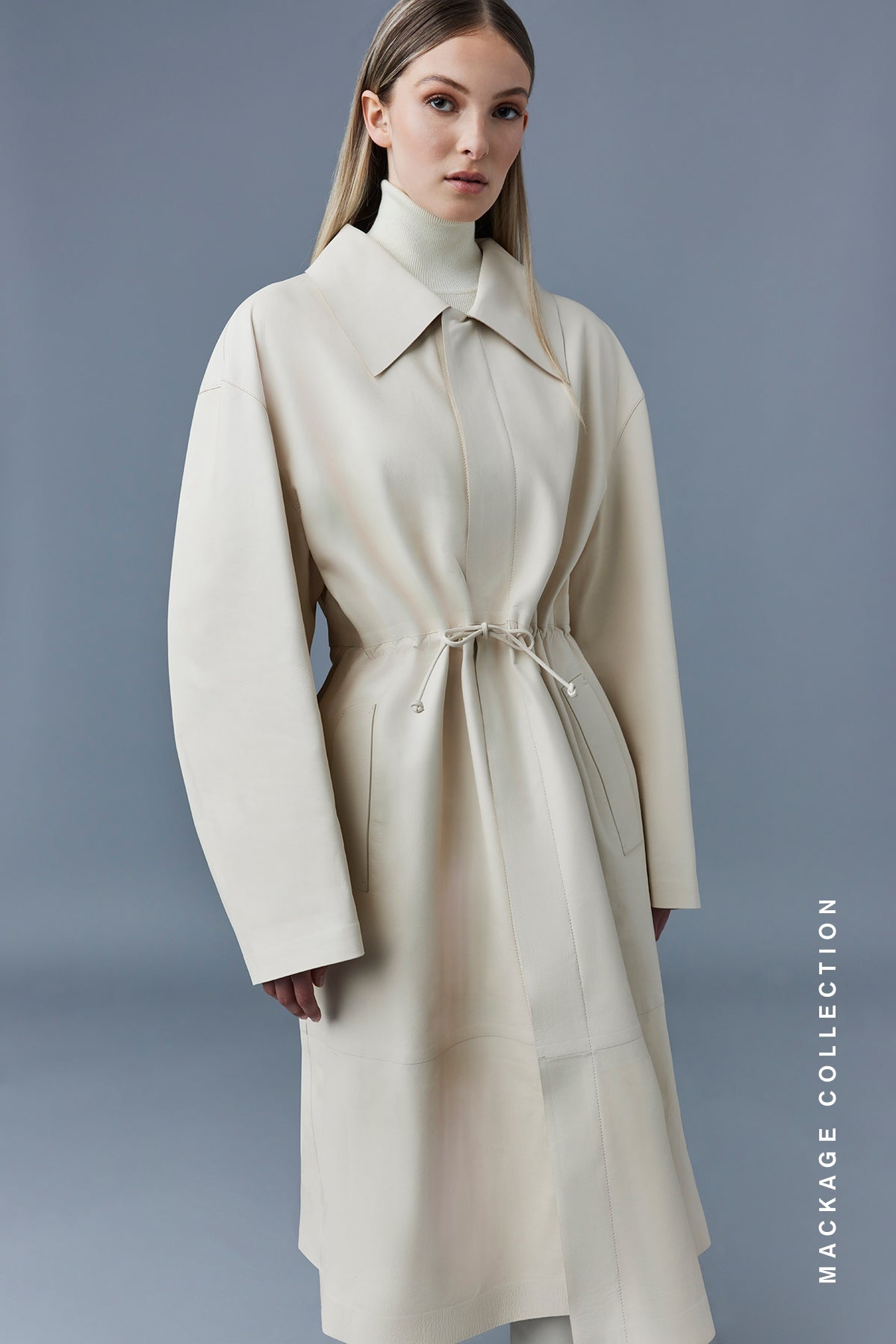 GLORY Calfskin trench coat with waist drawcord - 2
