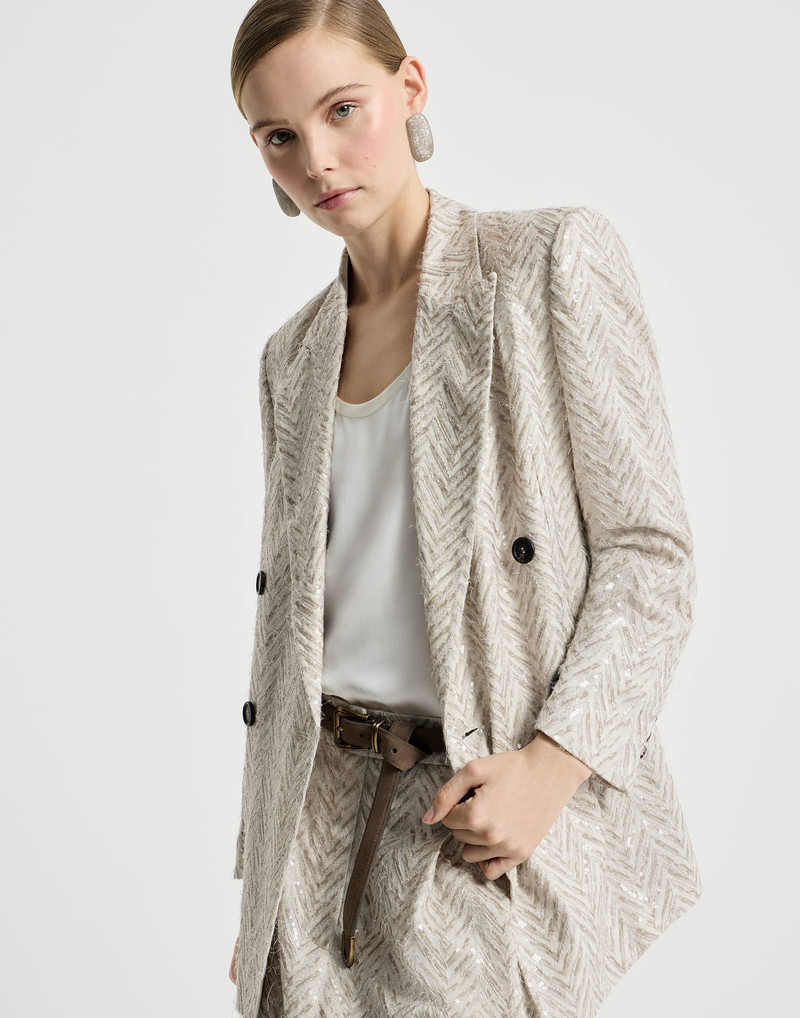 Dazzling maxi chevron embroidery blazer in linen 5