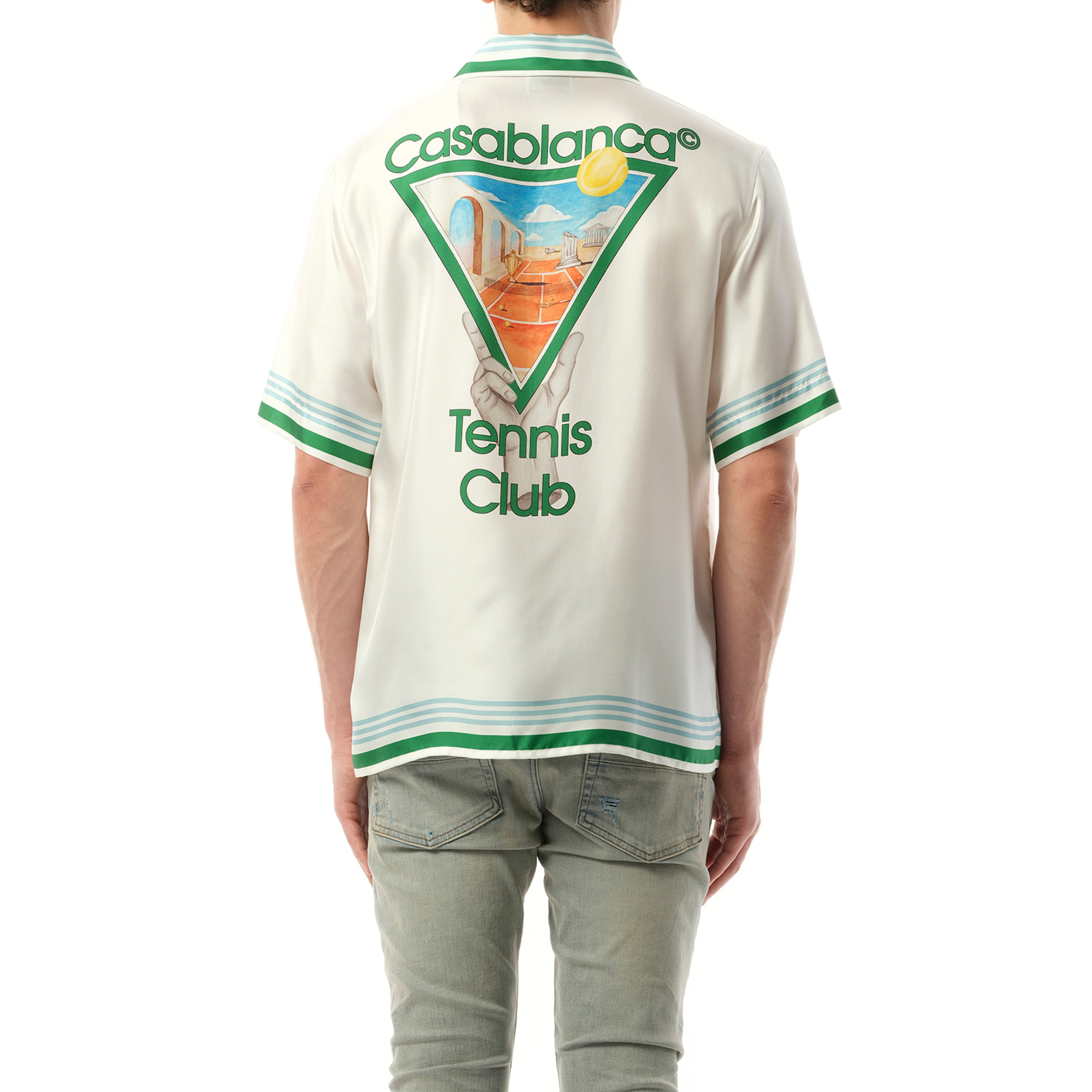Metaphysical Tennis Icon Cuban Collar Shirt in White/Green - 6