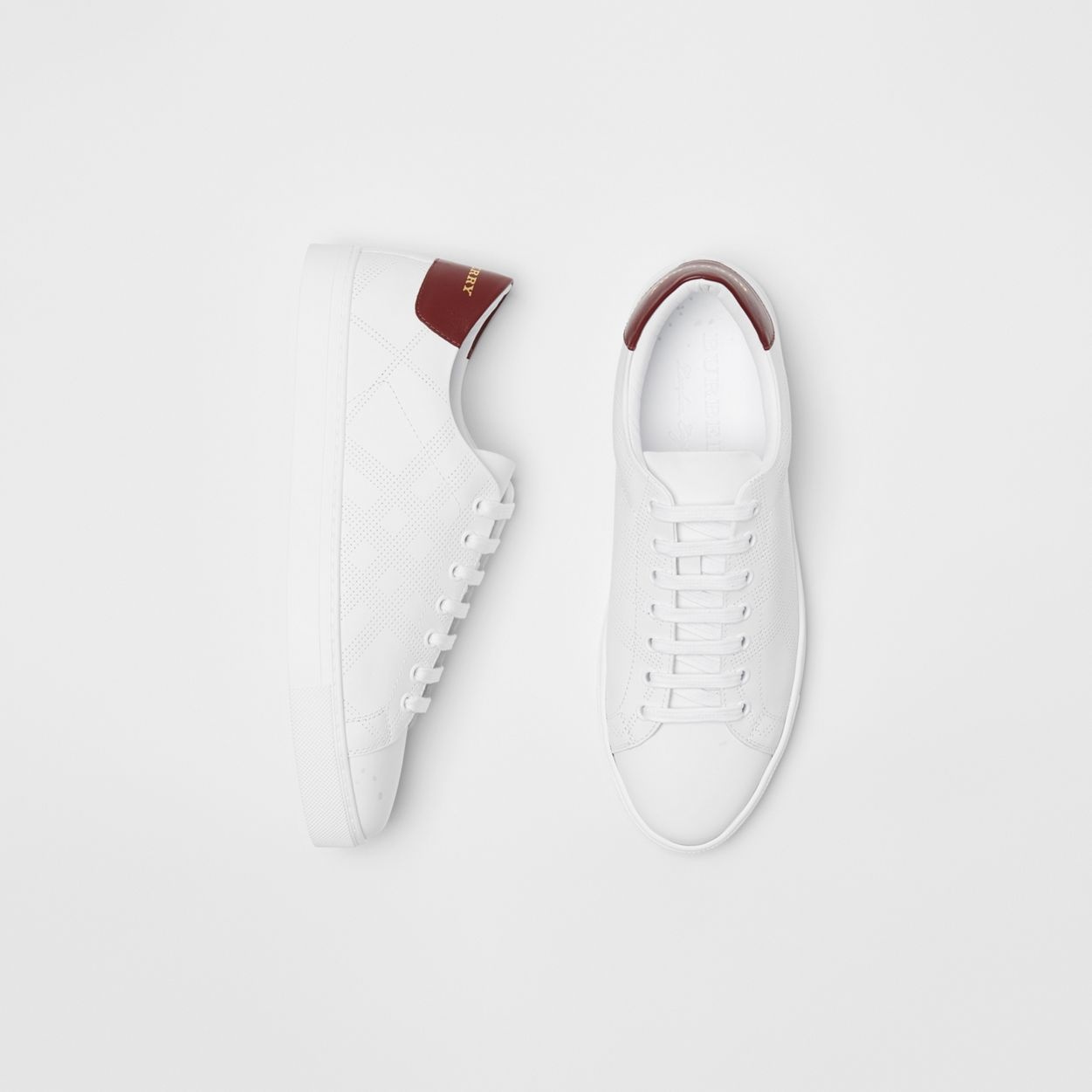 Perforated Check Leather Sneakers - 2