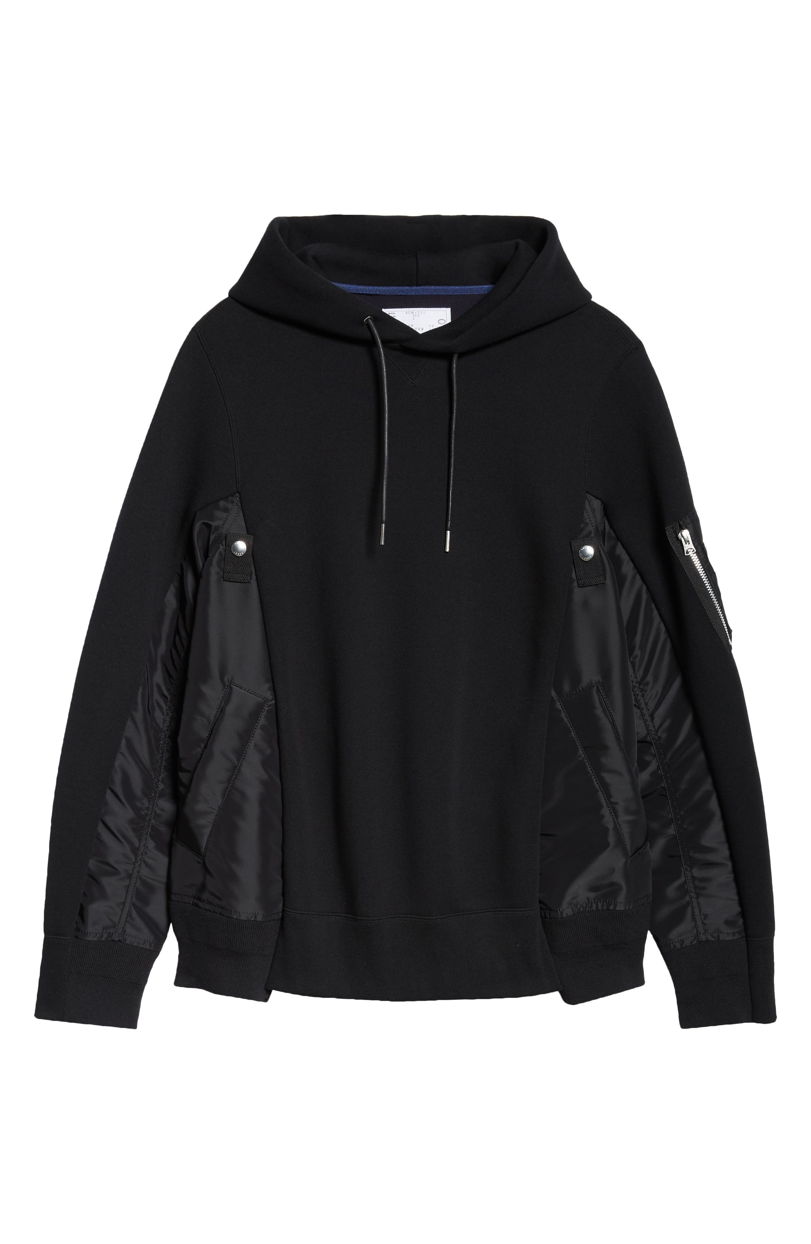 Sacai Sponge Sweat Mixed Media Hoodie in Black/Black 002 at Nordstrom - 6