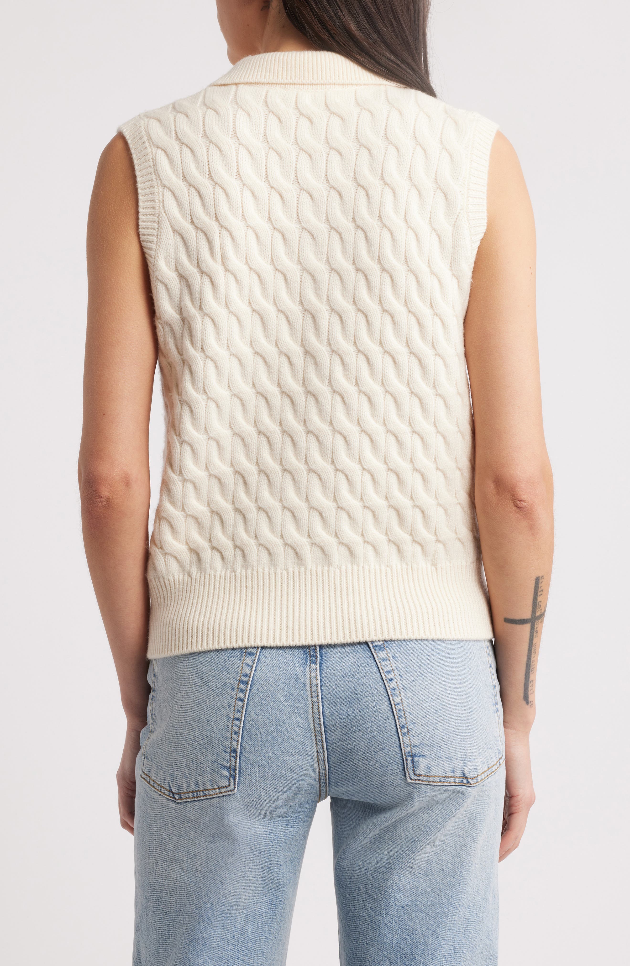 FRAME Cable Wool Sleeveless Polo Sweater in Cream at Nordstrom - 2