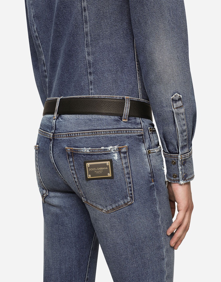 Light blue skinny stretch jeans with rips - 5