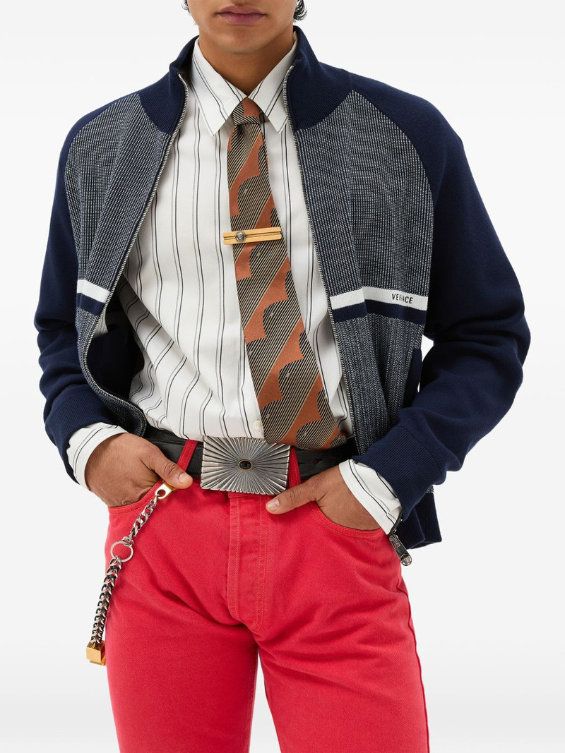 embroidered jacquard cotton knit zip sweatshirt 3