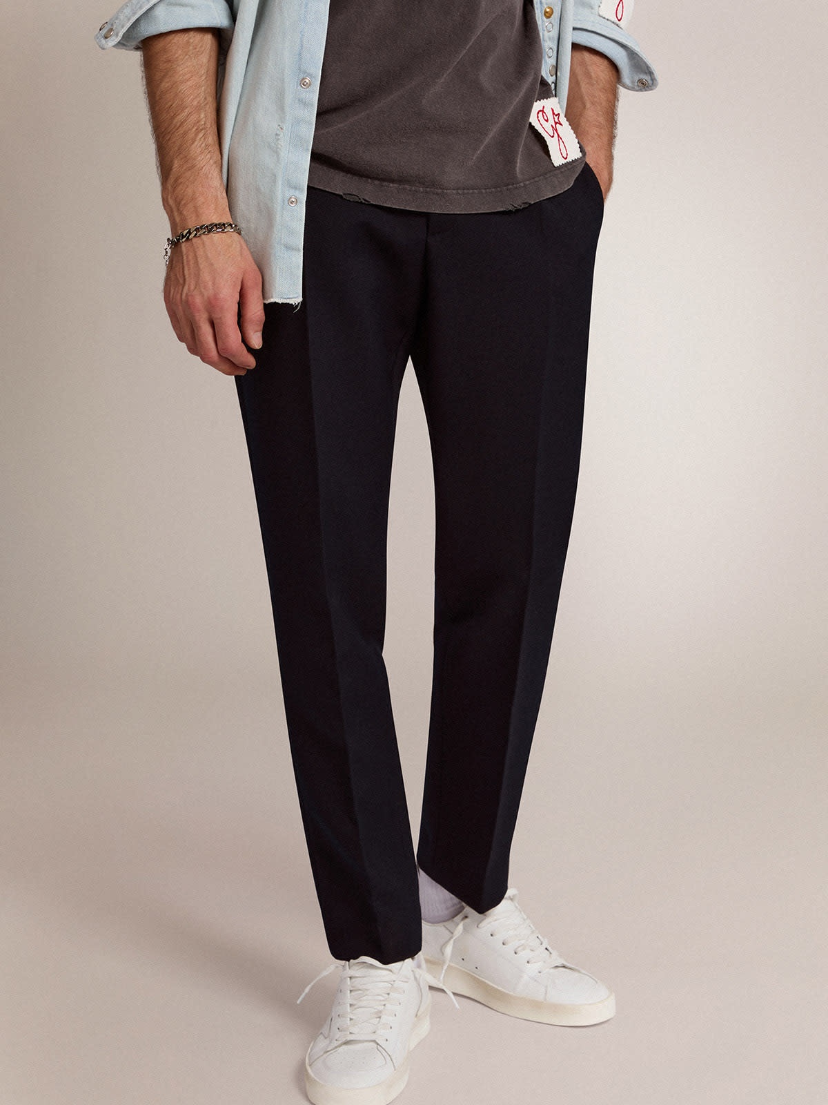 Men's pants in dark blue wool - 2