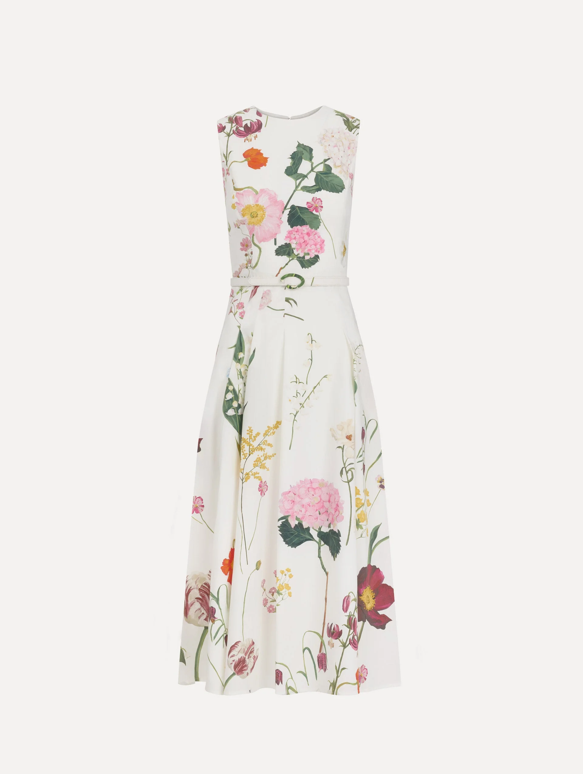 MIXED BOTANICAL COTTON POPLIN SLEEVELESS DRESS - 1