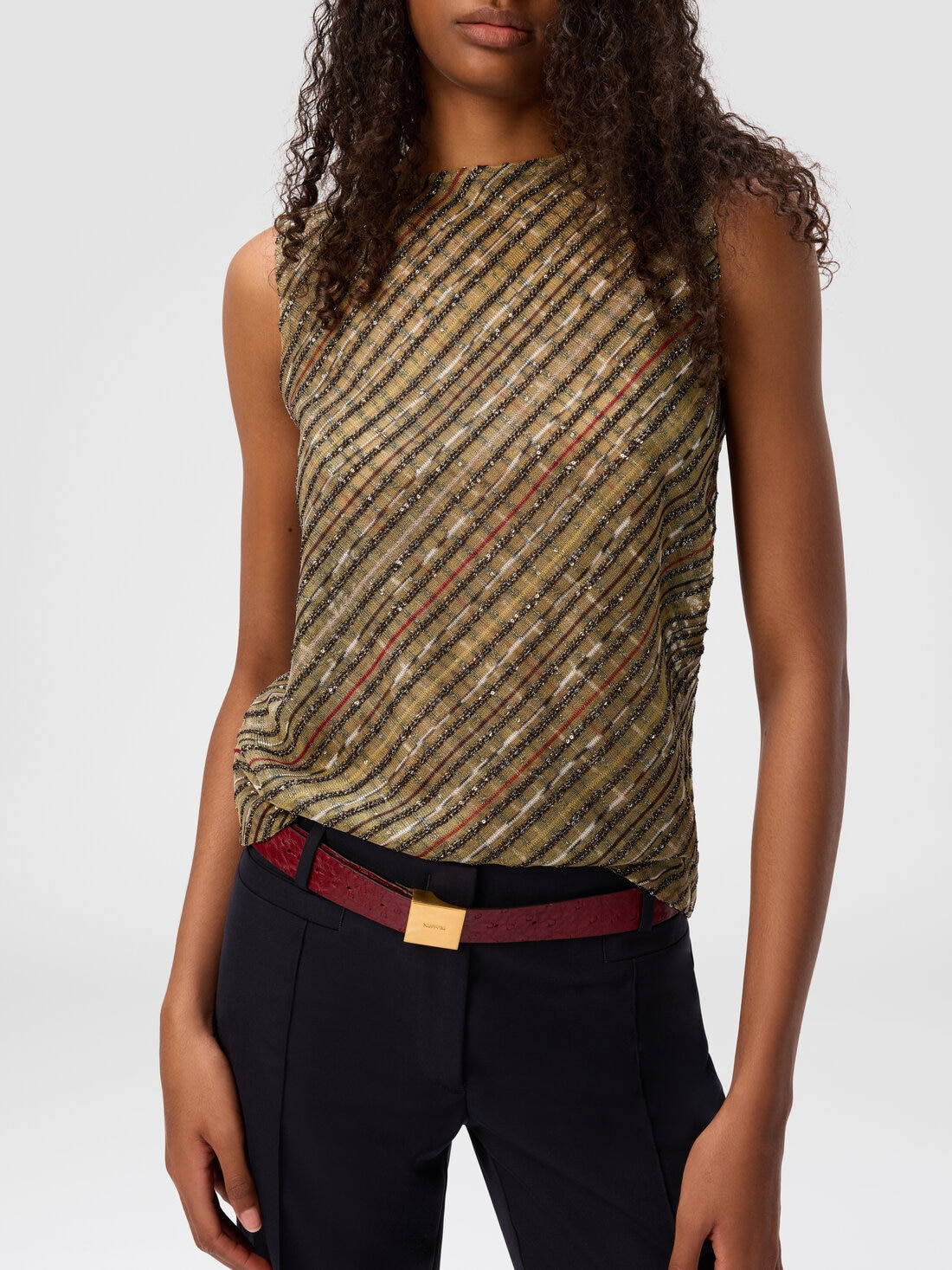 Criss-cross tartan crew neck top - 5