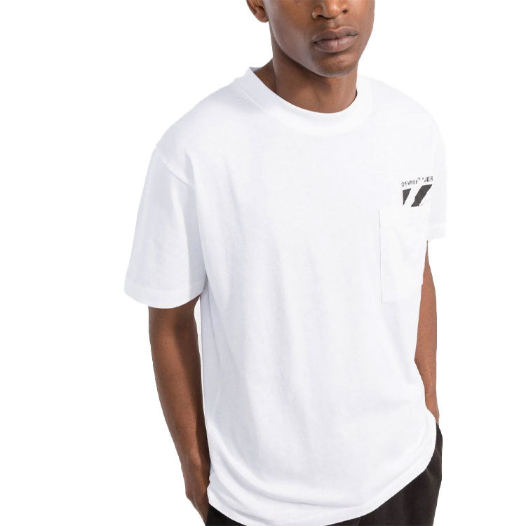 Men's Off-White Chest Stripe Pocket Round Neck Short Sleeve White T-Shirt OMAA128C99JER0010110 - 4