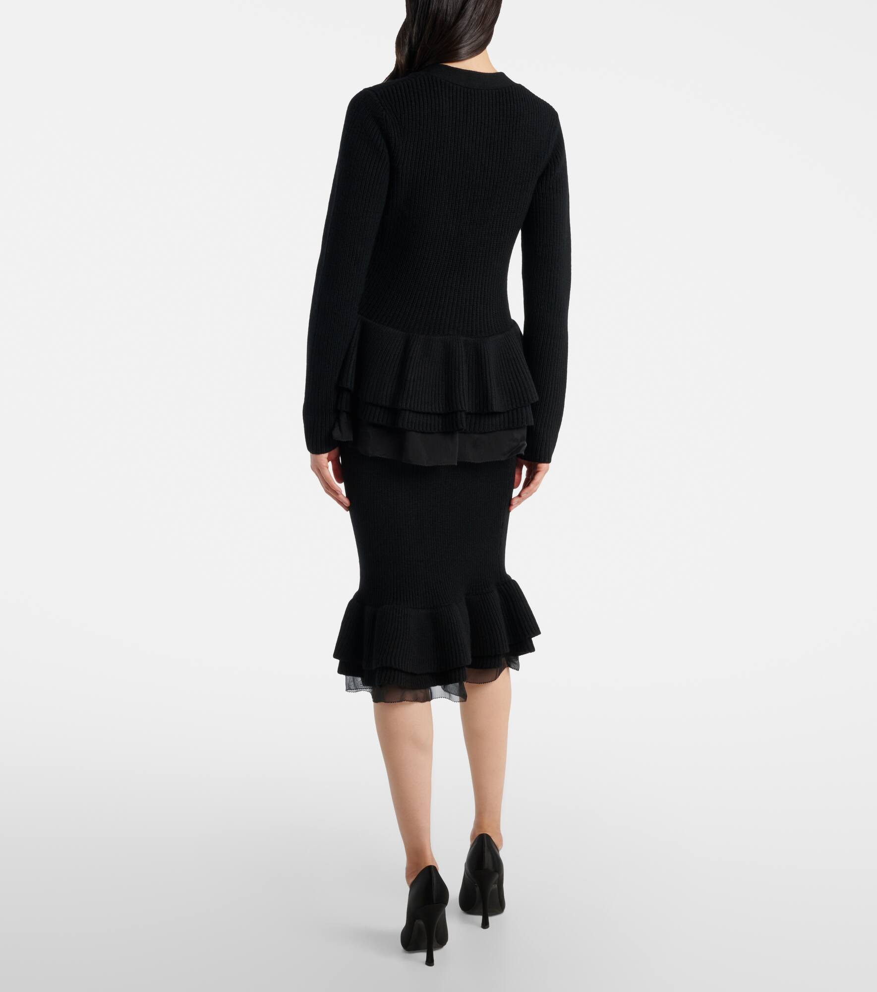 Ruffled silk-trimmed wool cardigan - 3