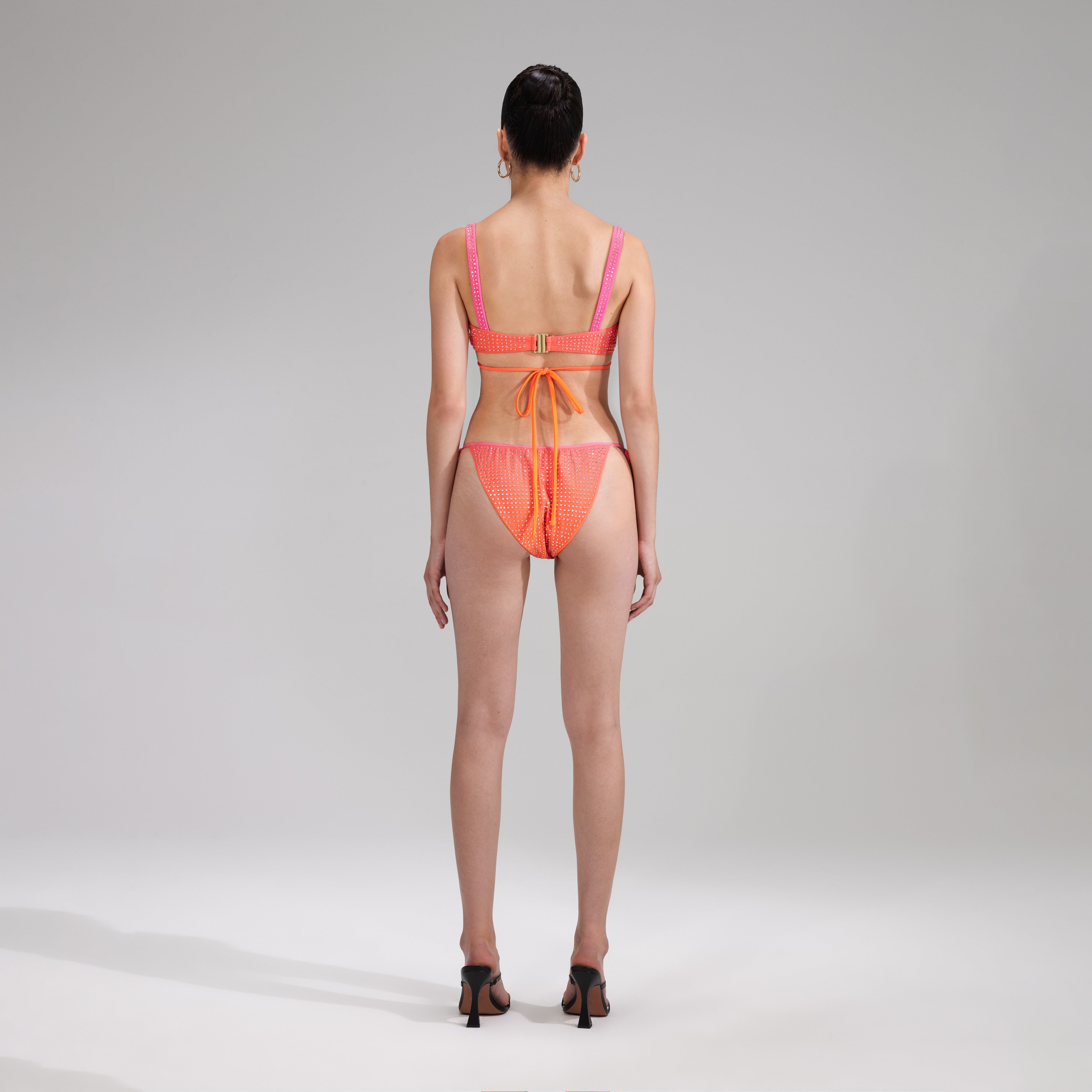 Orange Rhinestone Tie Side Bikini Brief - 3