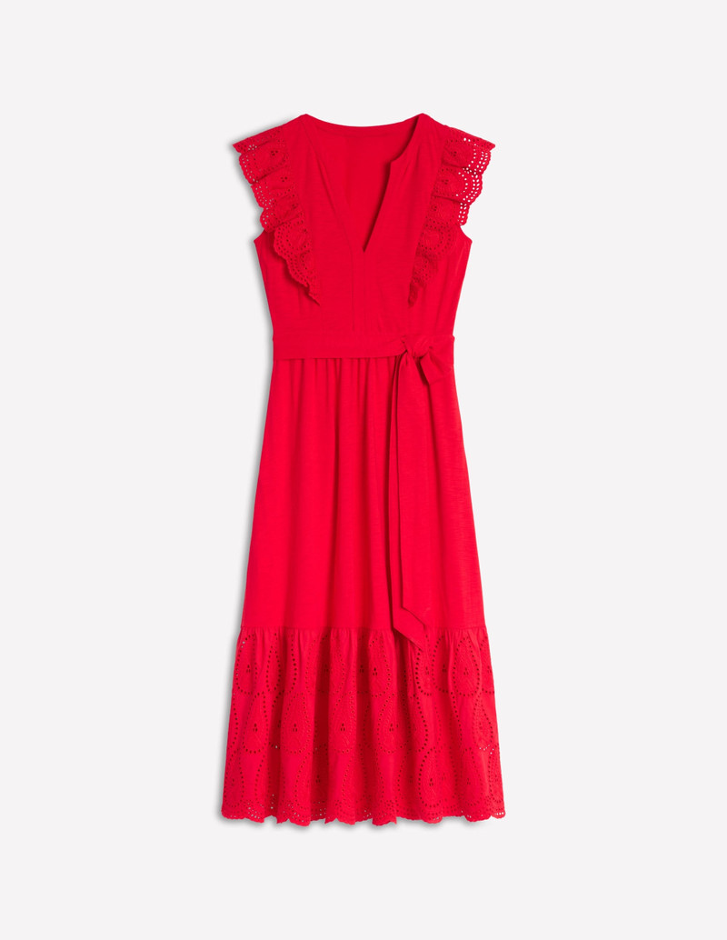 Ruffle Detail Tier Midi Dress-Poppy Red 1