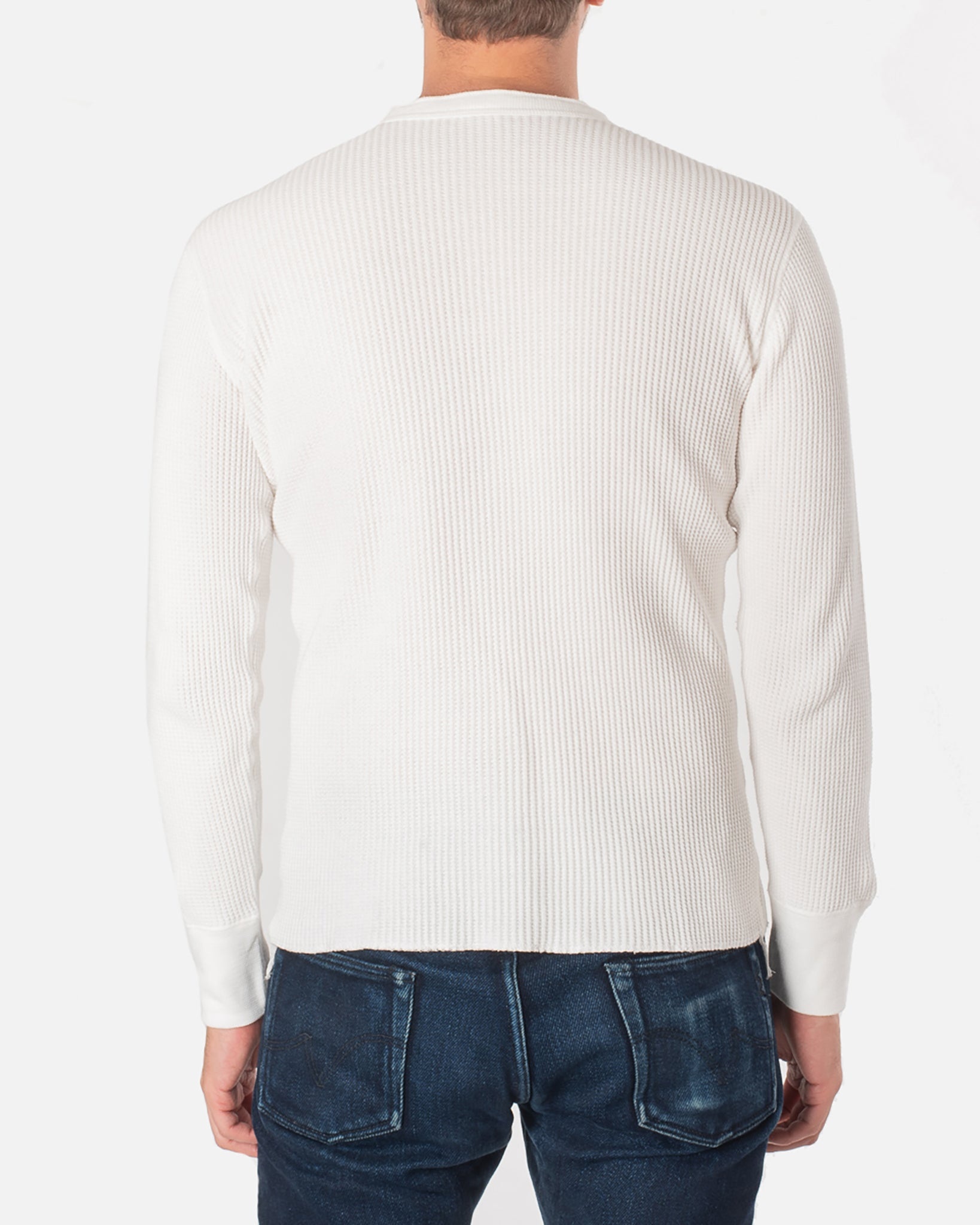 IHTL-1213-WHT Waffle Knit Long Sleeved Thermal Henley - White - 3
