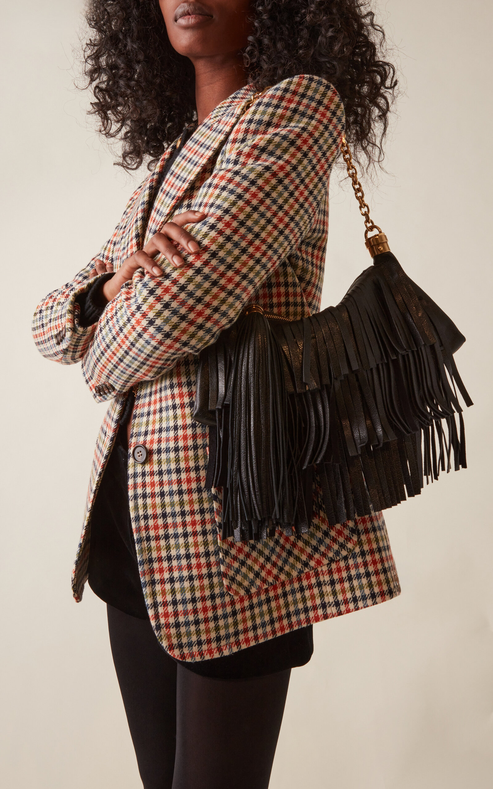 Fringed Leather Foulard Bag black - 2