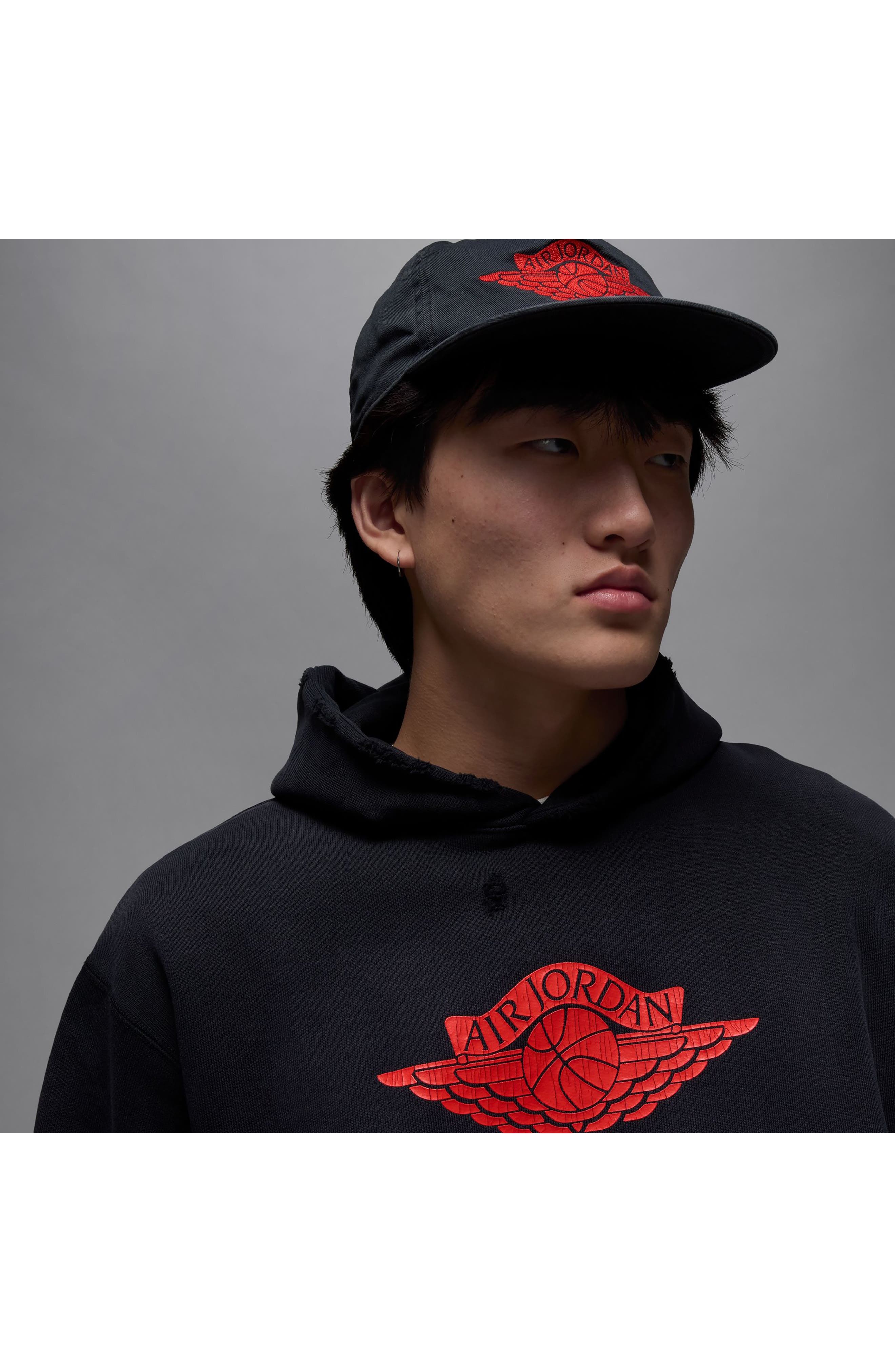 Jordan Rare Air Oversize Distressed Pullover Hoodie in Black at Nordstrom - 4