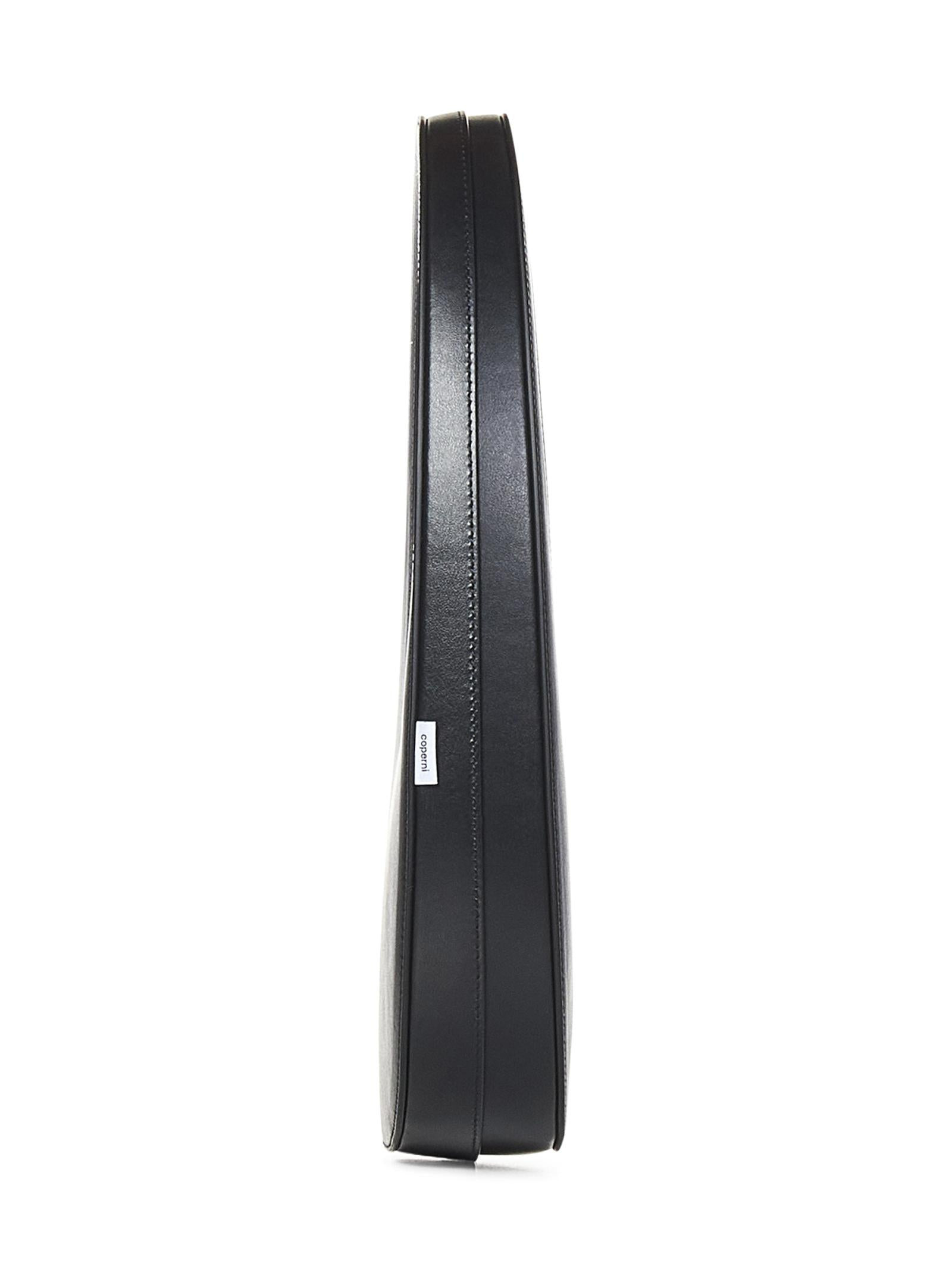 Oval handbag in black leather with silver logo print on the front. - 5