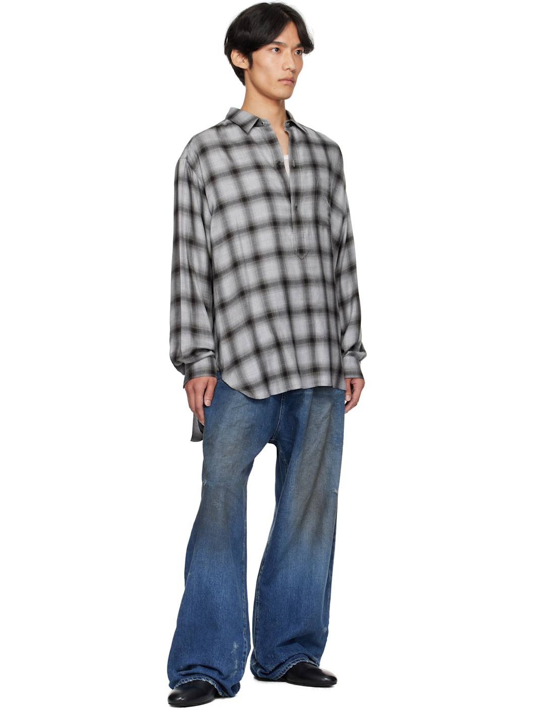 Gray Check Oversized Down Pullover Shirt - 4