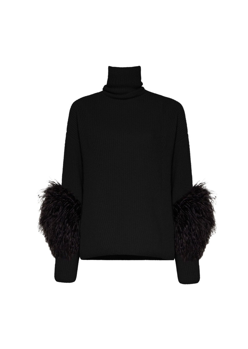 Cashmere Silk Turtleneck With Feathers 1