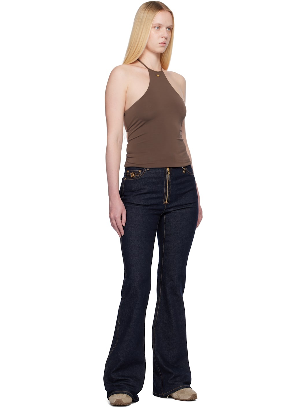 Navy Zip Up Flare Jeans - 4
