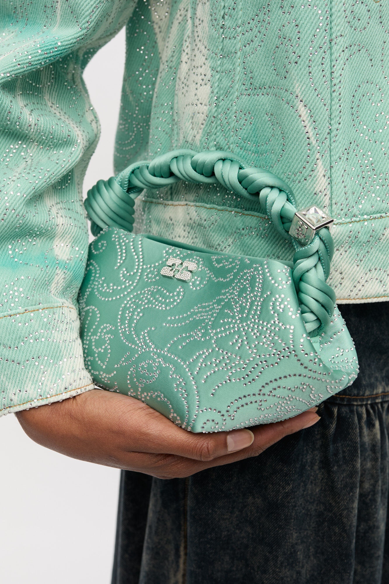 GREEN RHINESTONE MINI GANNI BOU BAG - 7
