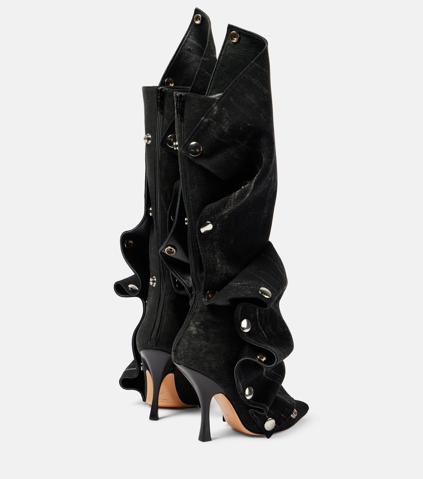 Snap denim knee-high boots - 2