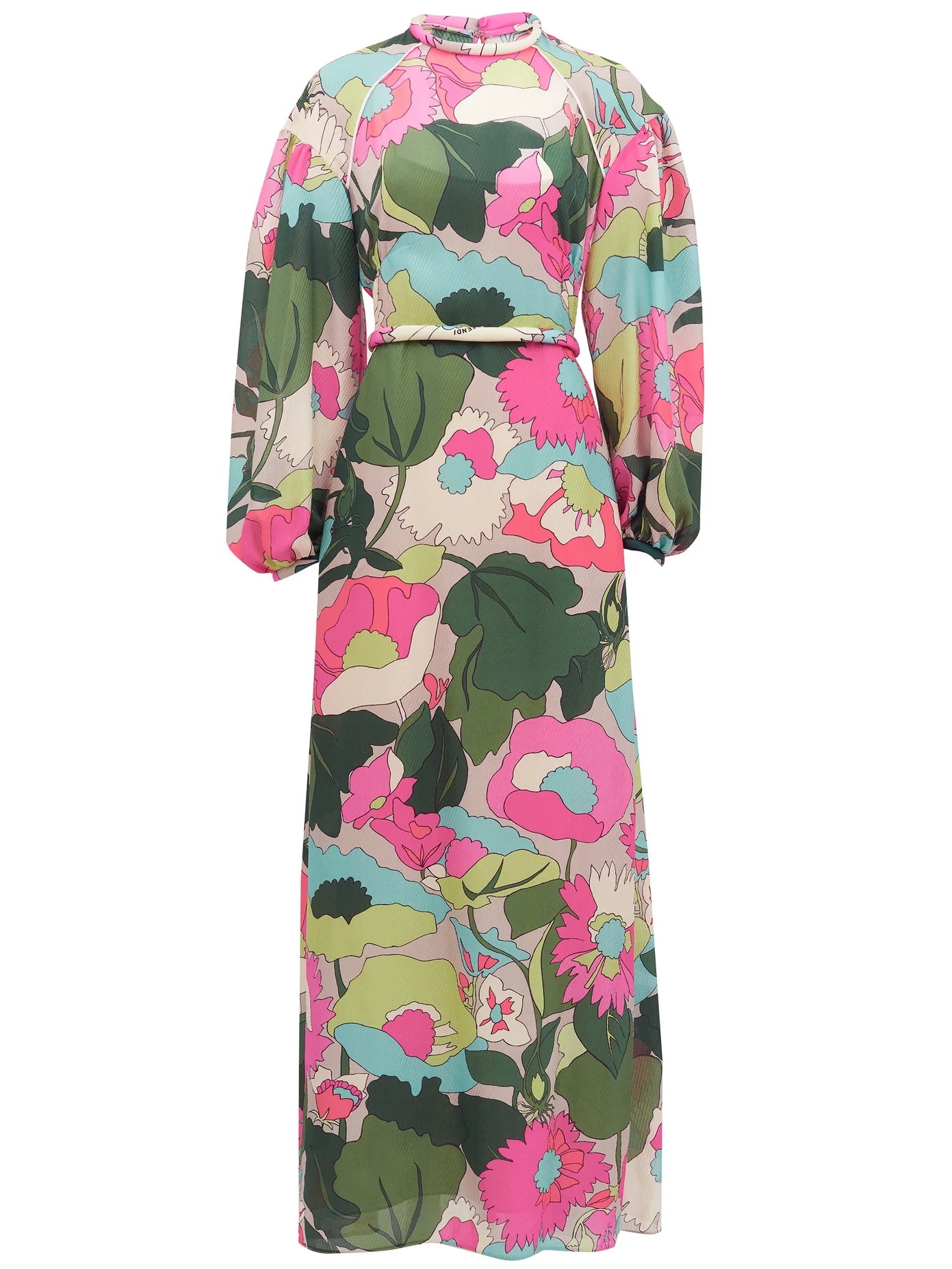 Floral-print balloon-sleeved silk maxi dress - 1