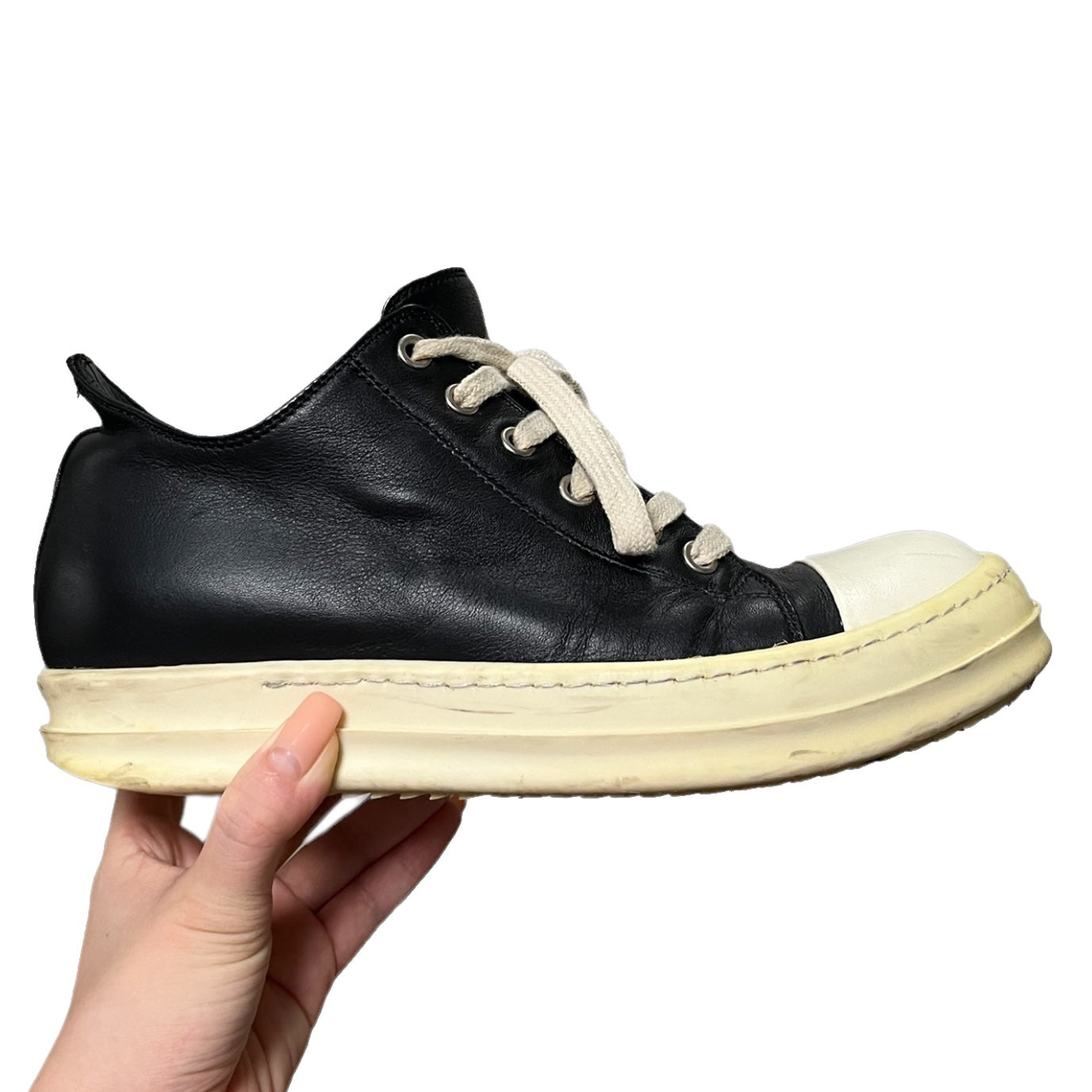 RICK OWENS Lace Up Low Top Leather Sneakers - 4