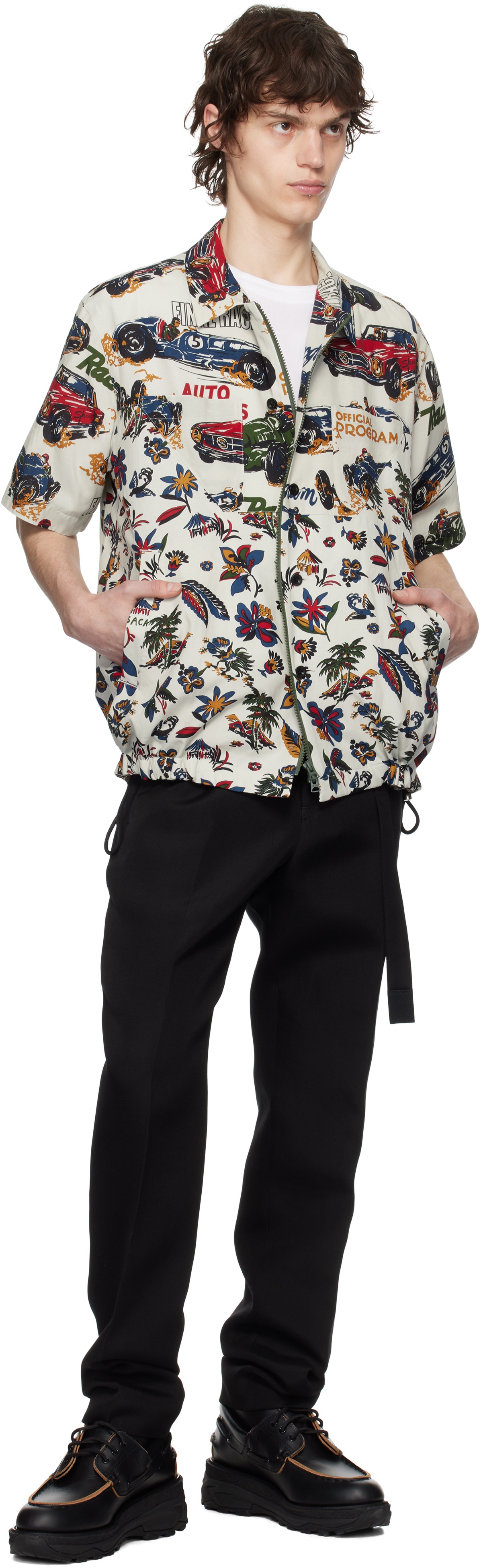 White Car Race Tropical Print Shirt - 4
