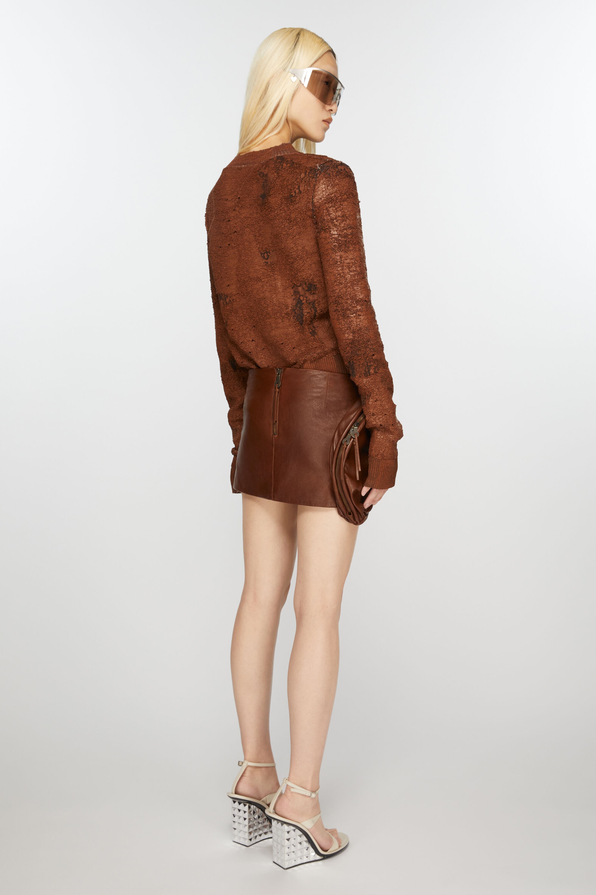 Leather skirt - Cognac brown - 4